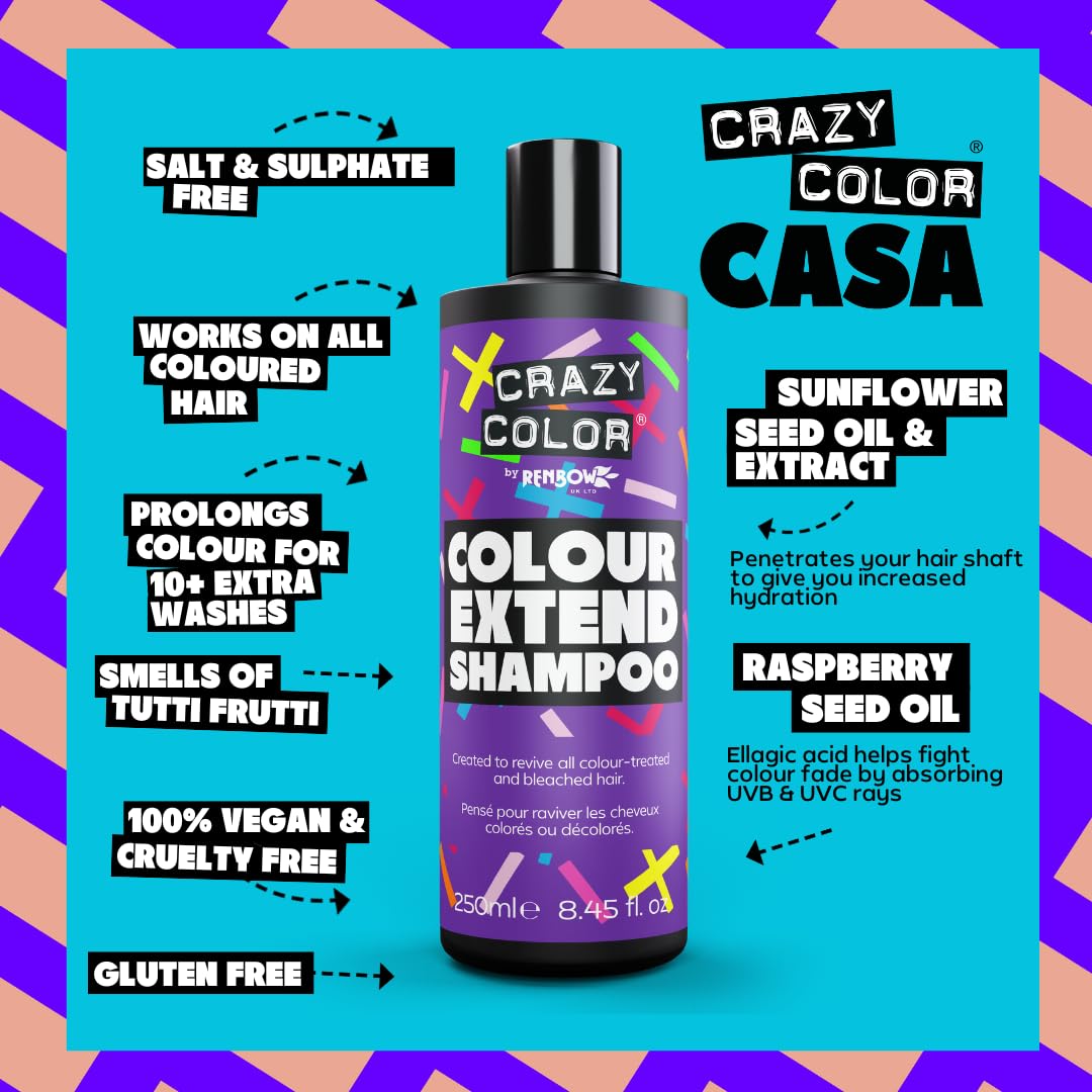 Crazy Color Extend Colour Safe Shampoo for Bleached, Dyed & Damaged Hair, 250 ml 3