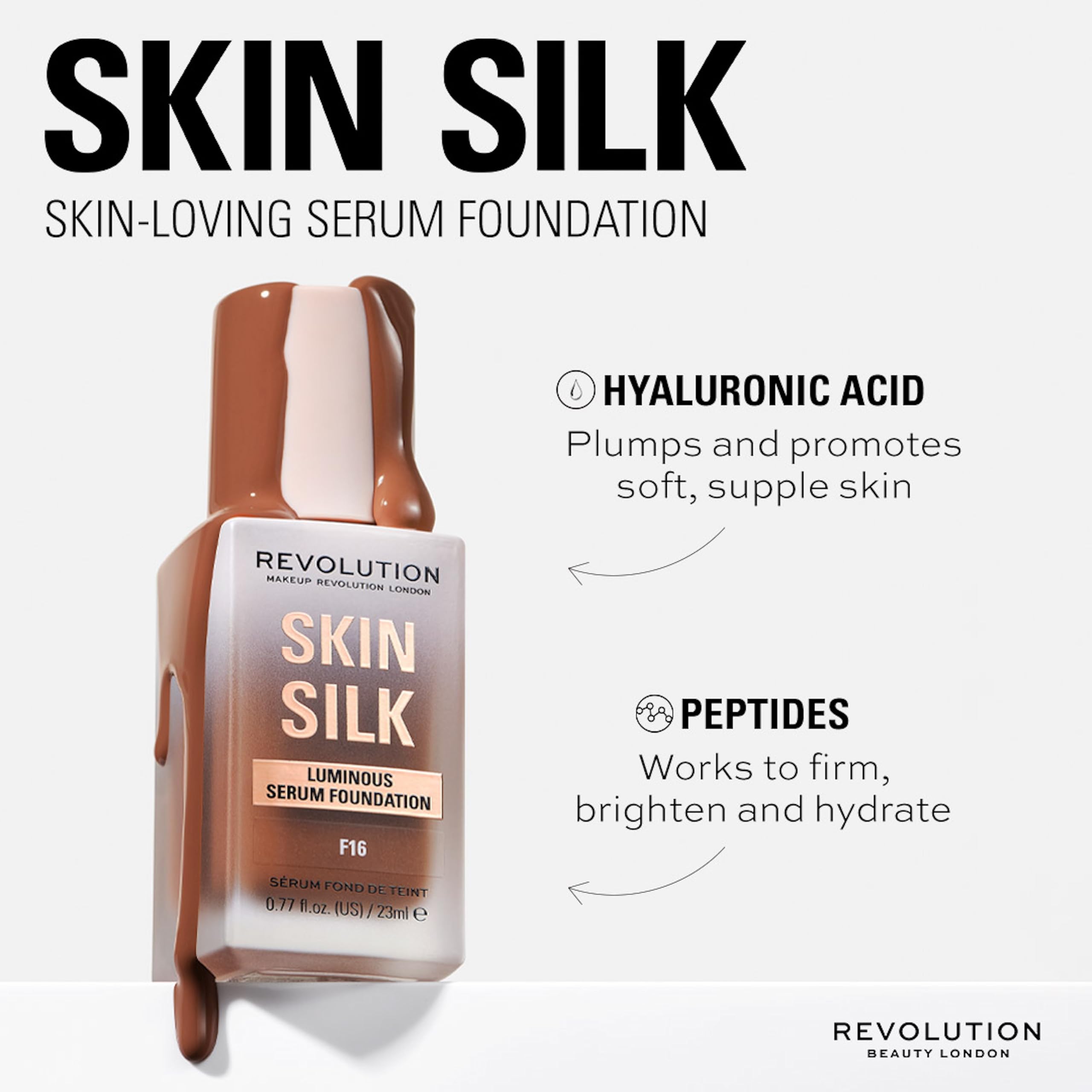 Makeup Revolution Skin Silk Serum Foundation F8.5 - Leichte bis mittlere Deckkraft mit Hyaluronsäure (23 ml) 5