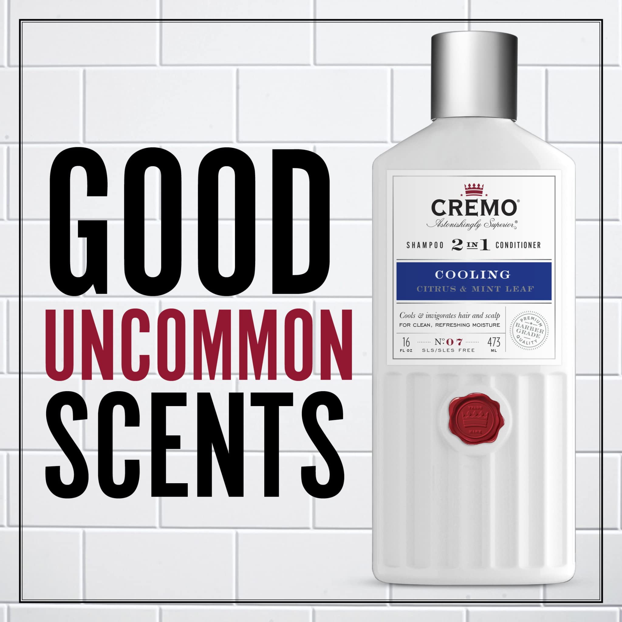 CREMO Barber Grade 2 in 1 Shampoo & Conditioner For Men - Cooling Citrus Scent