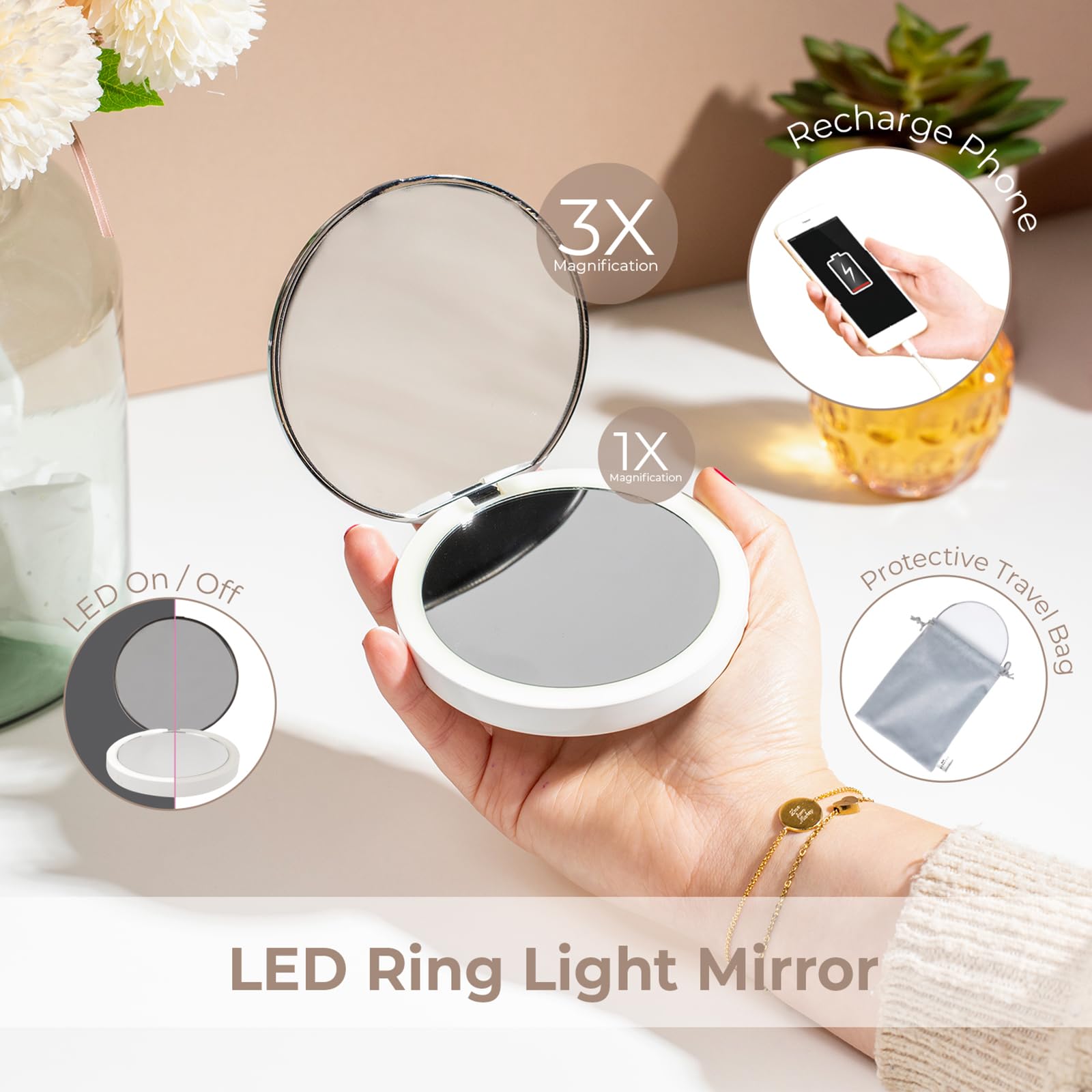 STYLPRO Flip 'n' Charge LED Mirror with Power Bank and 3x Magnification 5