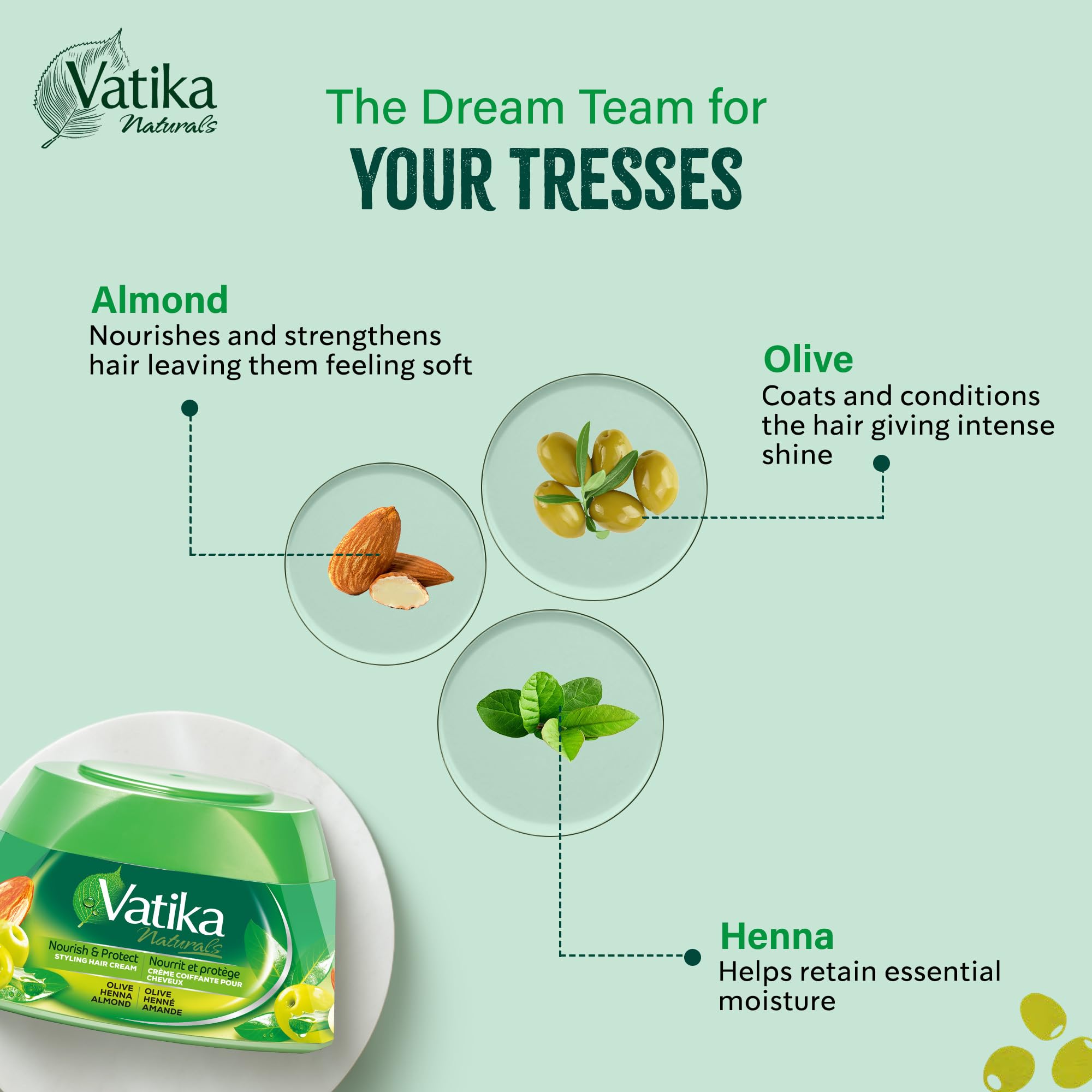 Vatika Naturals Hair Cream - Nourish & Protect with Olive, Henna & Almond (210ml)