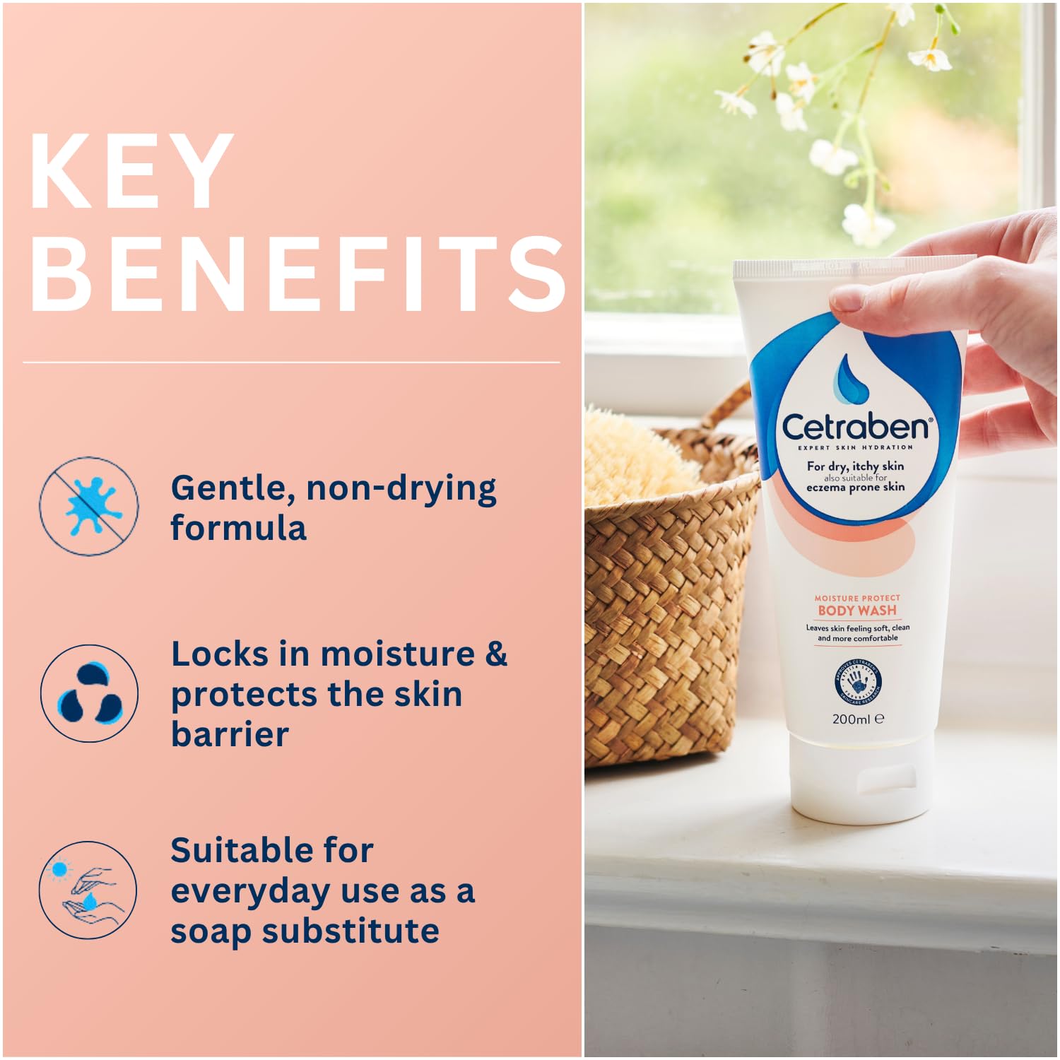 Cetraben Moisture Protect Duschgel, sanfte und nicht austrocknende Formel, schließt ein