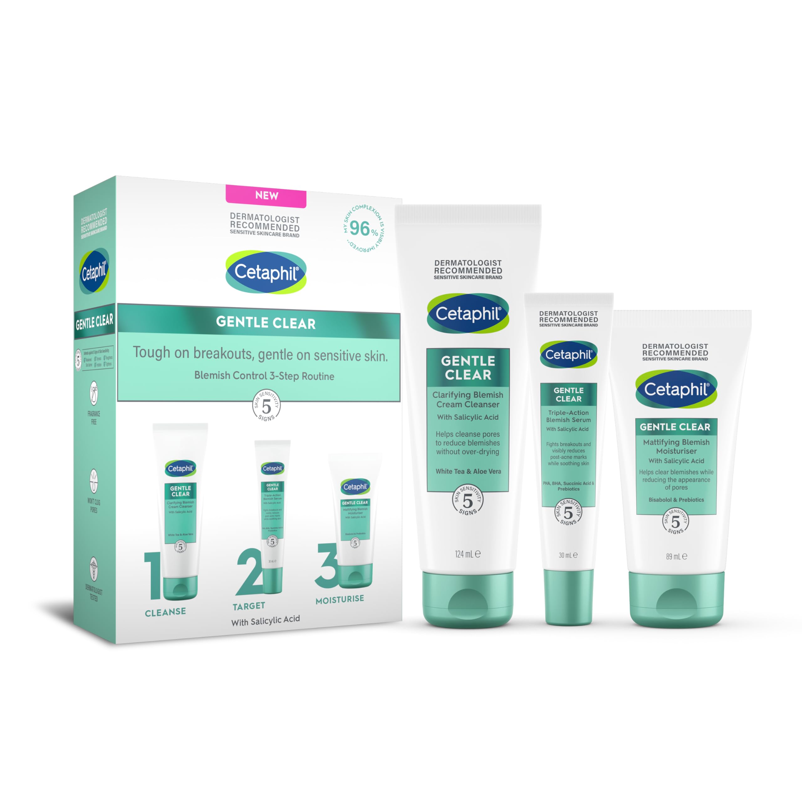 Cetaphil Gentle Clear Blemish Control 3-Step Routine Skincare Kit with Salicylic Acid