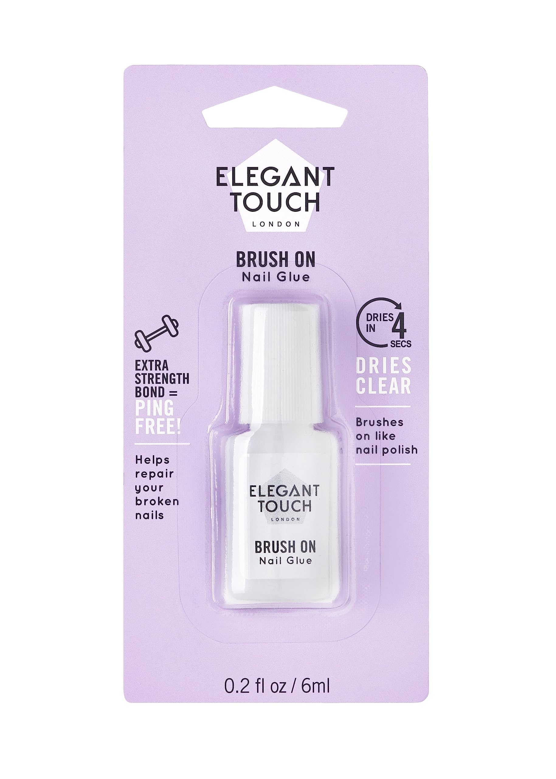 Elegant Touch Brush On Nail Glue Clear for Artificial & Natural Nail Repair 6ml