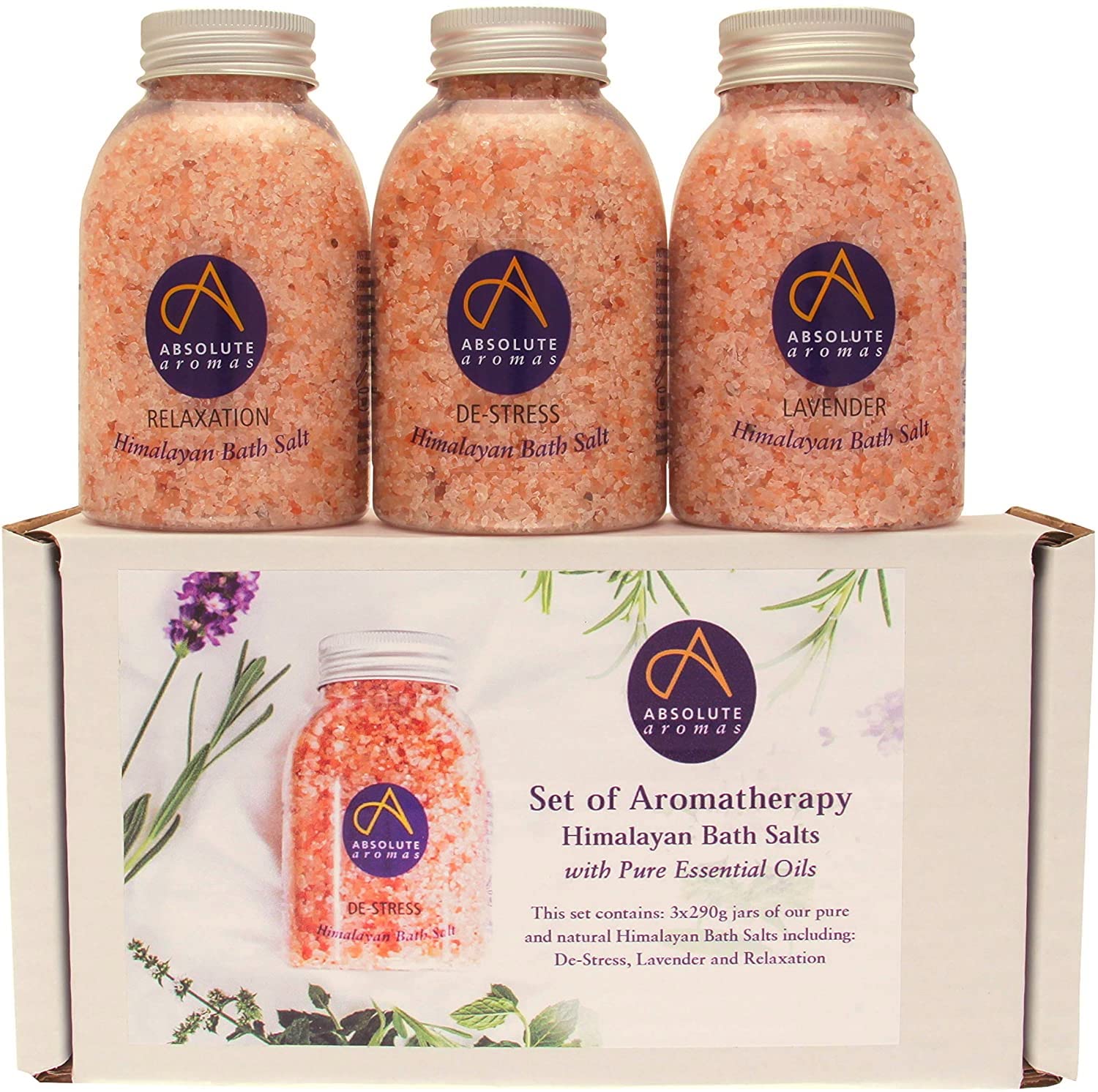 Absolute Aromas Pink Himalayan Bath Salts Set - Relaxation, Lavender & De-Stress