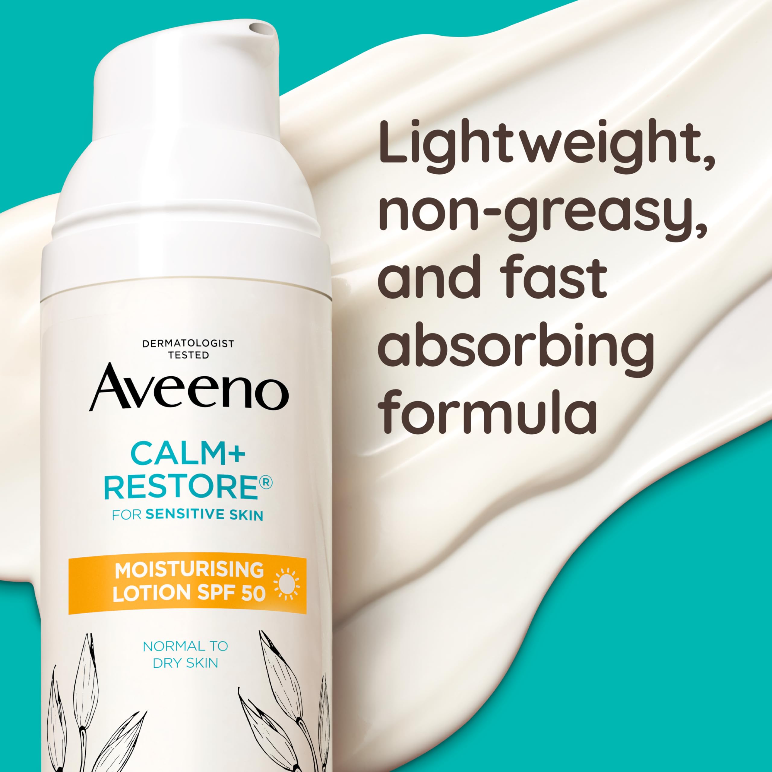 Aveeno Face CALM+RESTORE Moisturising Lotion SPF 50 - 50ml, Lightweight Hydration 3