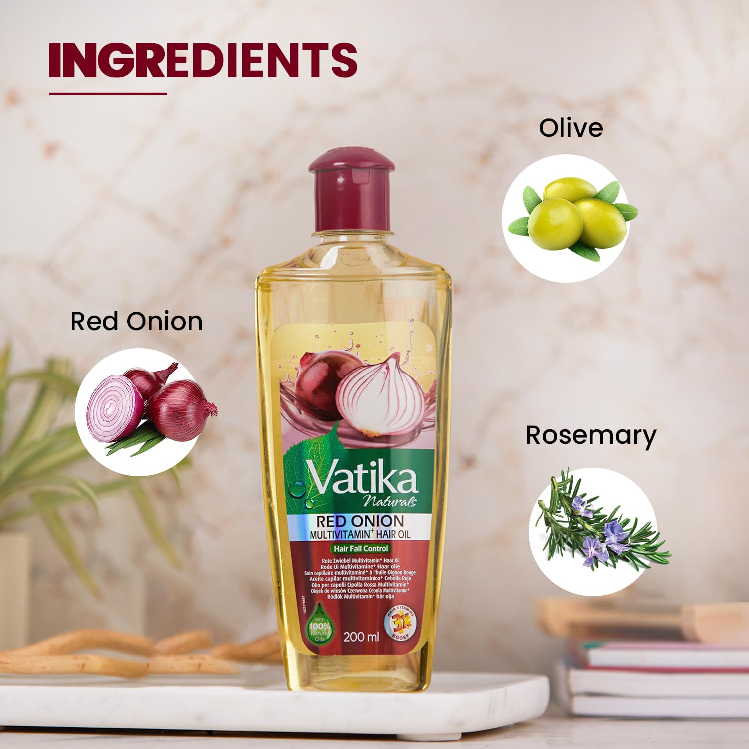 Vatika Naturals Red Onion Hair Oil 200ml for Anti Hair Fall and Strength