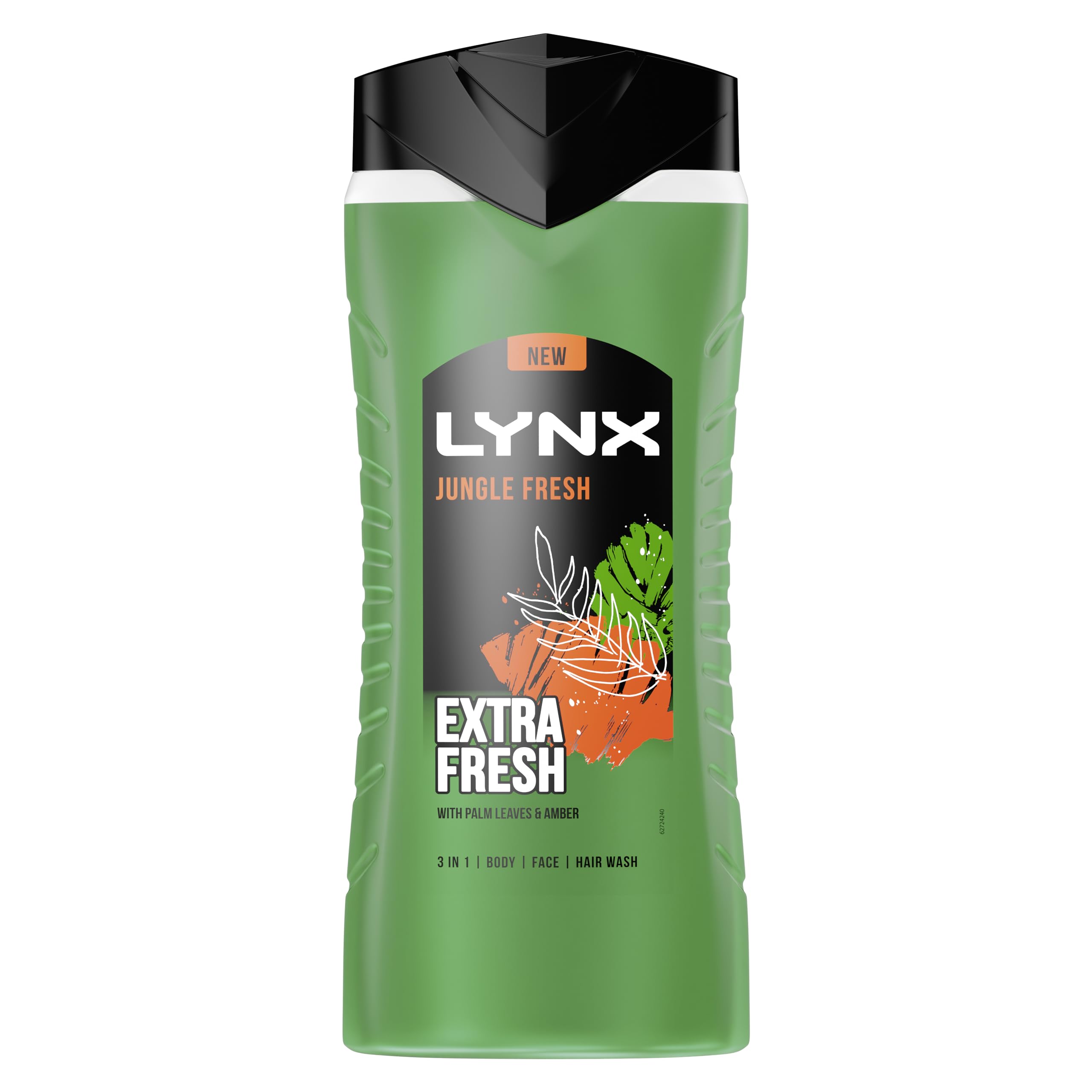 LYNX Jungle Fresh 3-in-1 Hair, Face and Body Wash Shower Gel with Palm Leaf & Amber Scent