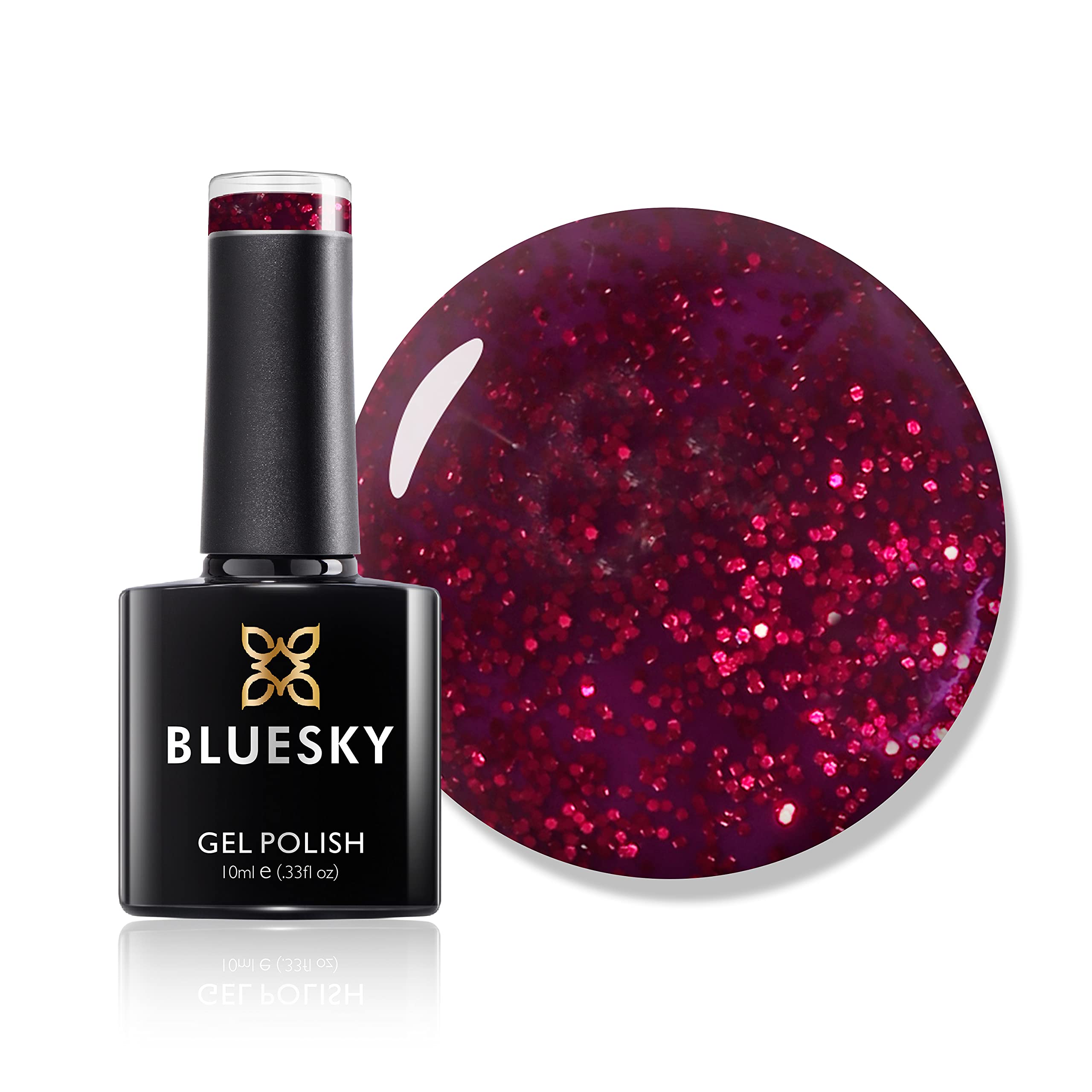 Bluesky Gel-Nagellack, Ruby Ritz 80545, Roter Glitzer, 10 ml, langanhaltend, splitterfest, 10 ml (Trocknung unter UV-/LED-Lampe erforderlich)