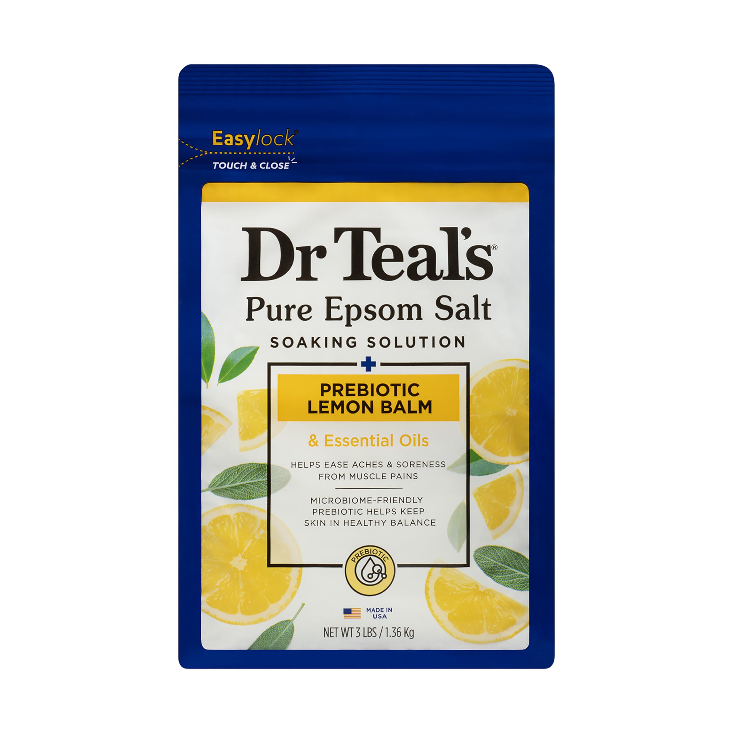 Dr Teal's Pure Epsom Salt Soaking Solution Prebiotic Lemon Balm with Essential Oils