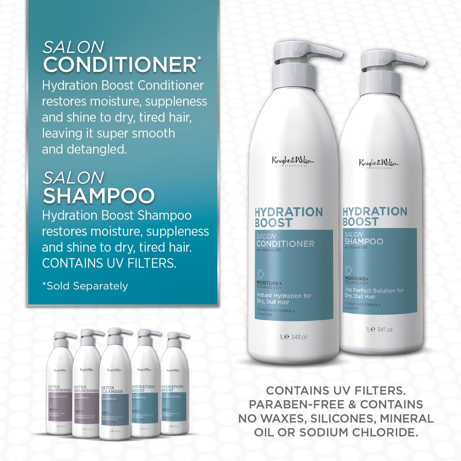 Knight & Wilson Salon Size Professional Hydration Boost Conditioner 1000ml for Dry Damaged Hair 5