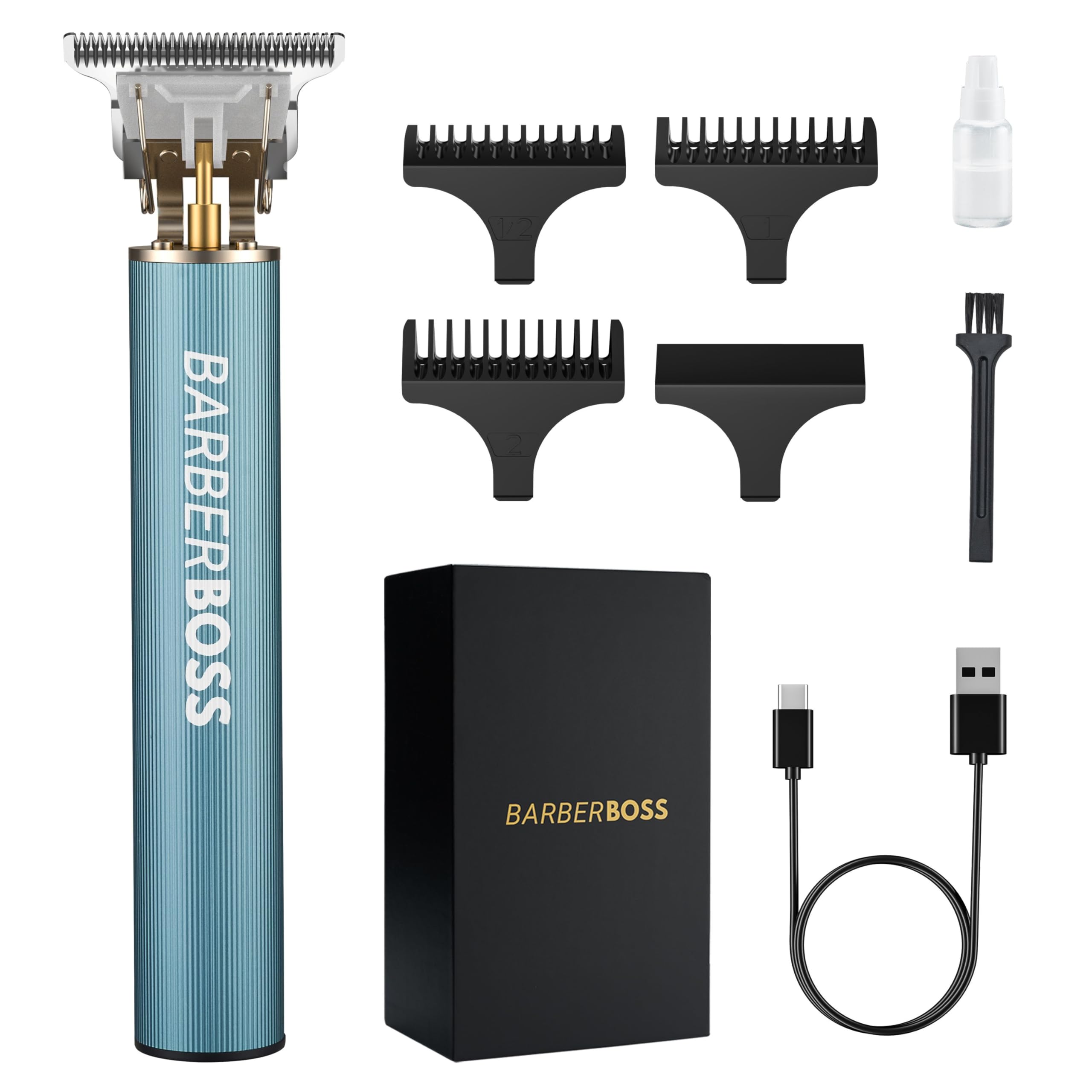 BARBERBOSS Cordless T-Blade Beard Trimmer for Men with 3 Guide Combs - Precision Hair Clipper