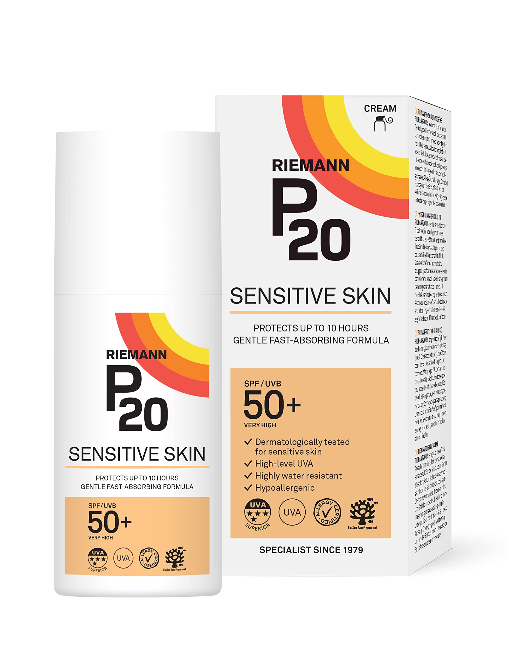 P20 SPF50+ Sensitive Sun Cream 100 ml - Dermatologically Tested, Very Water Resistant