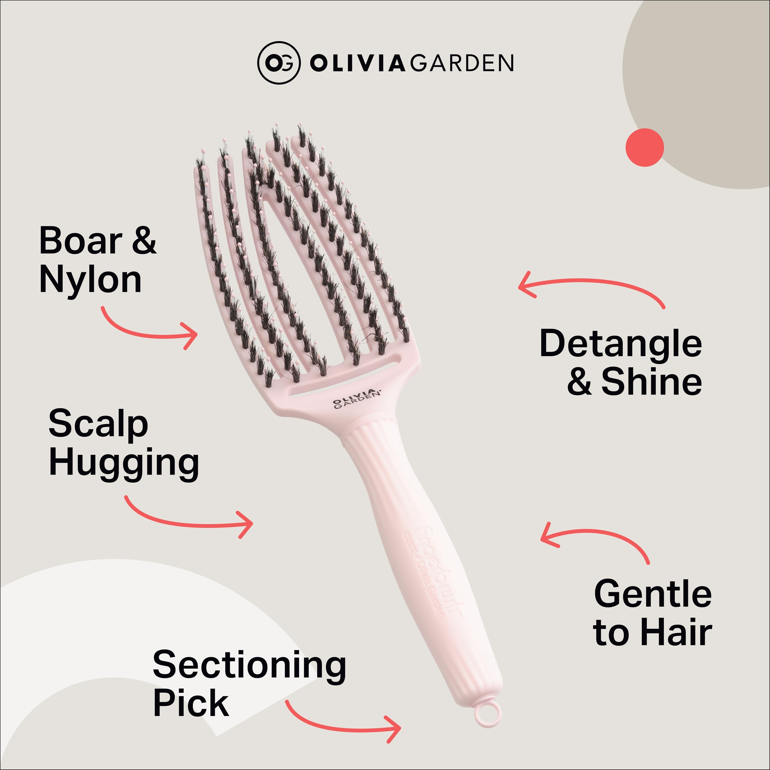 Olivia Garden Fingerbrush Care Iconic – Mittel – Pastellrosa – Entwirrende Haarbürste mit Wildschwein- und Nylonborsten für ultimativen Glanz und geschmeidiges Styling 9