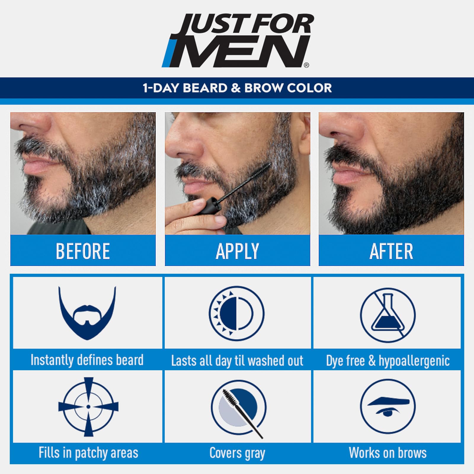Just For Men 1-Day Beard and Brow Colour Brush for Instant Grey Coverage 3
