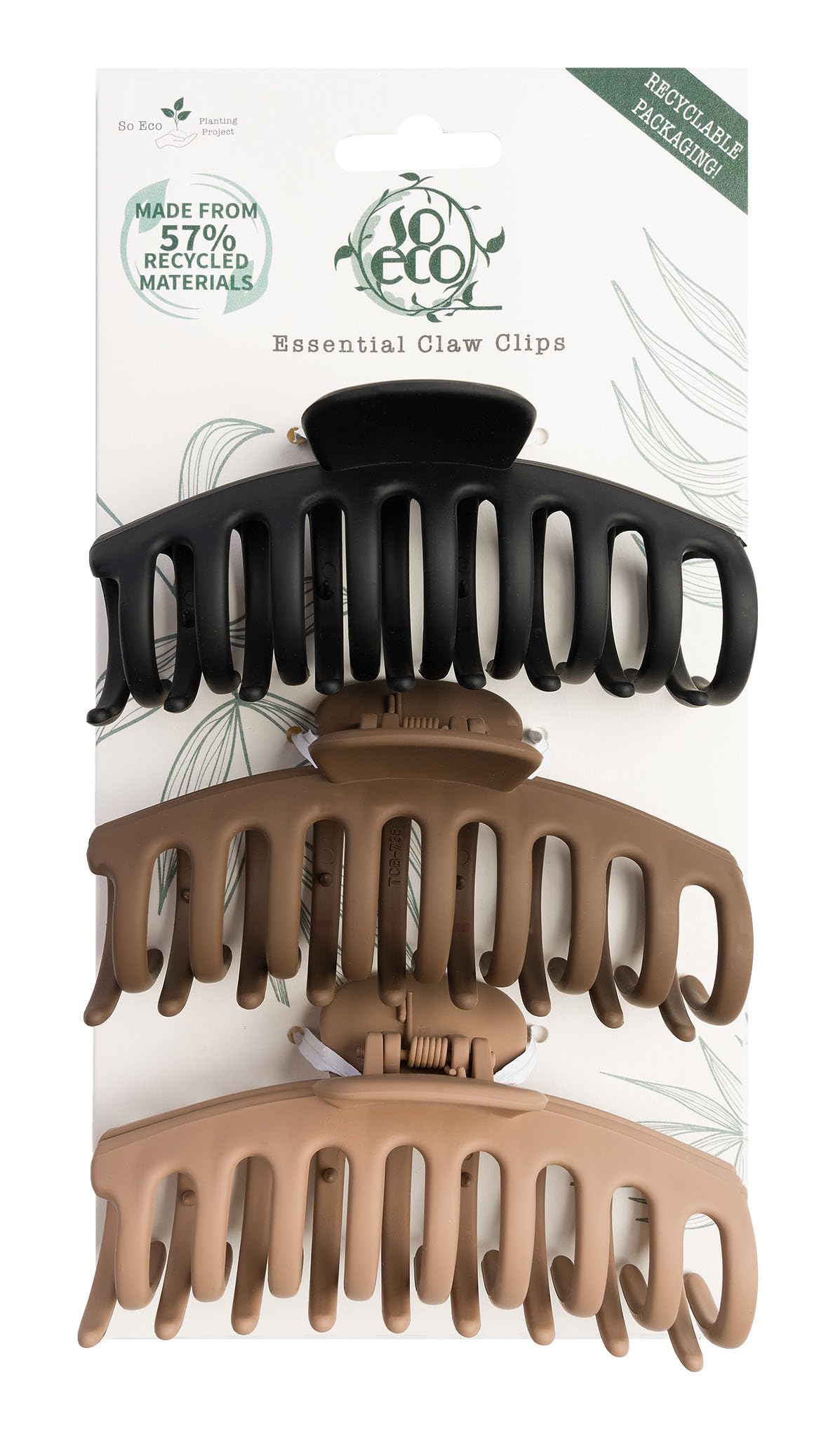 So Eco Essential Hair Clips 3 Pack Neutral-Tone Matt Coated Claw Grips for Secure Styling