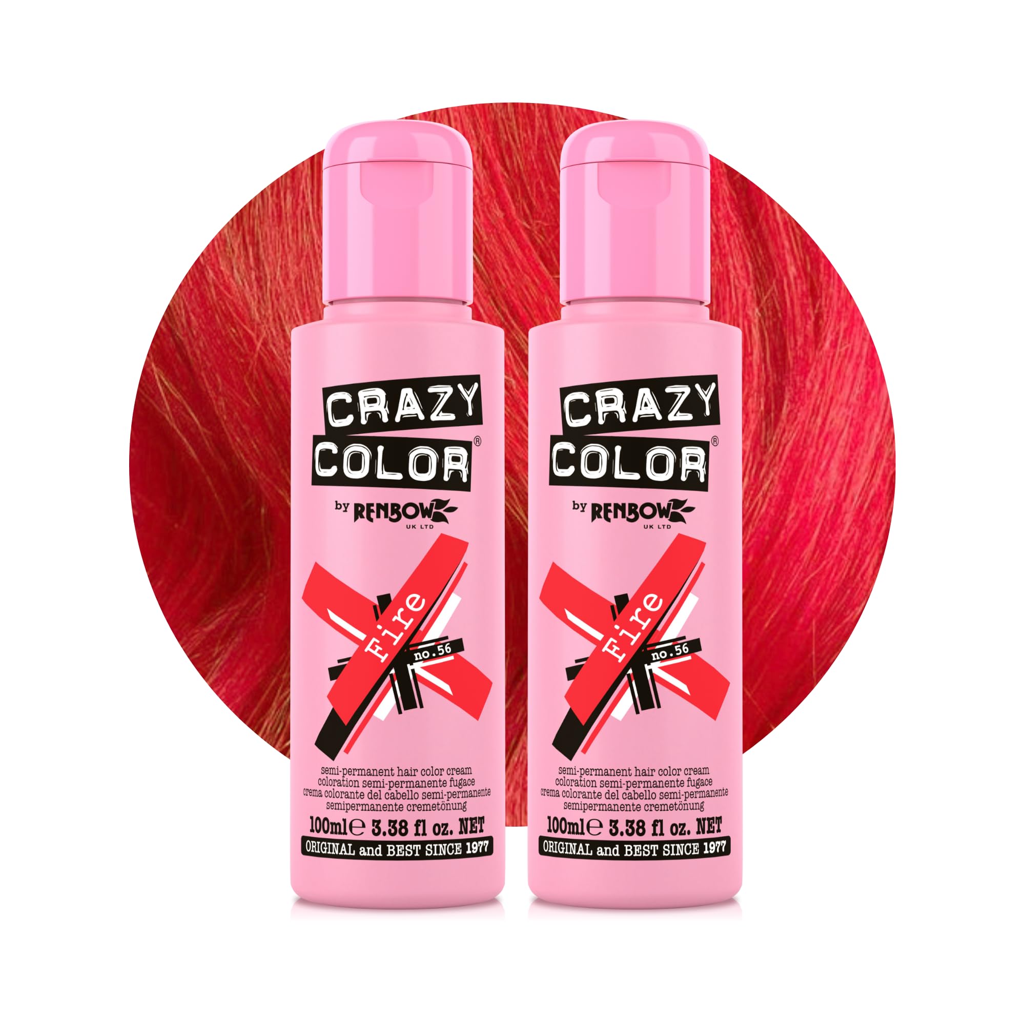 Crazy Color Vibrant Fire Semi-Permanent Duo Haarfarbe. Hochpigmentiertes, leuchtendes Rot. Pflegende und ölspendende vegane Formel. Ohne Bleichmittel und Ammoniak. 200 ml