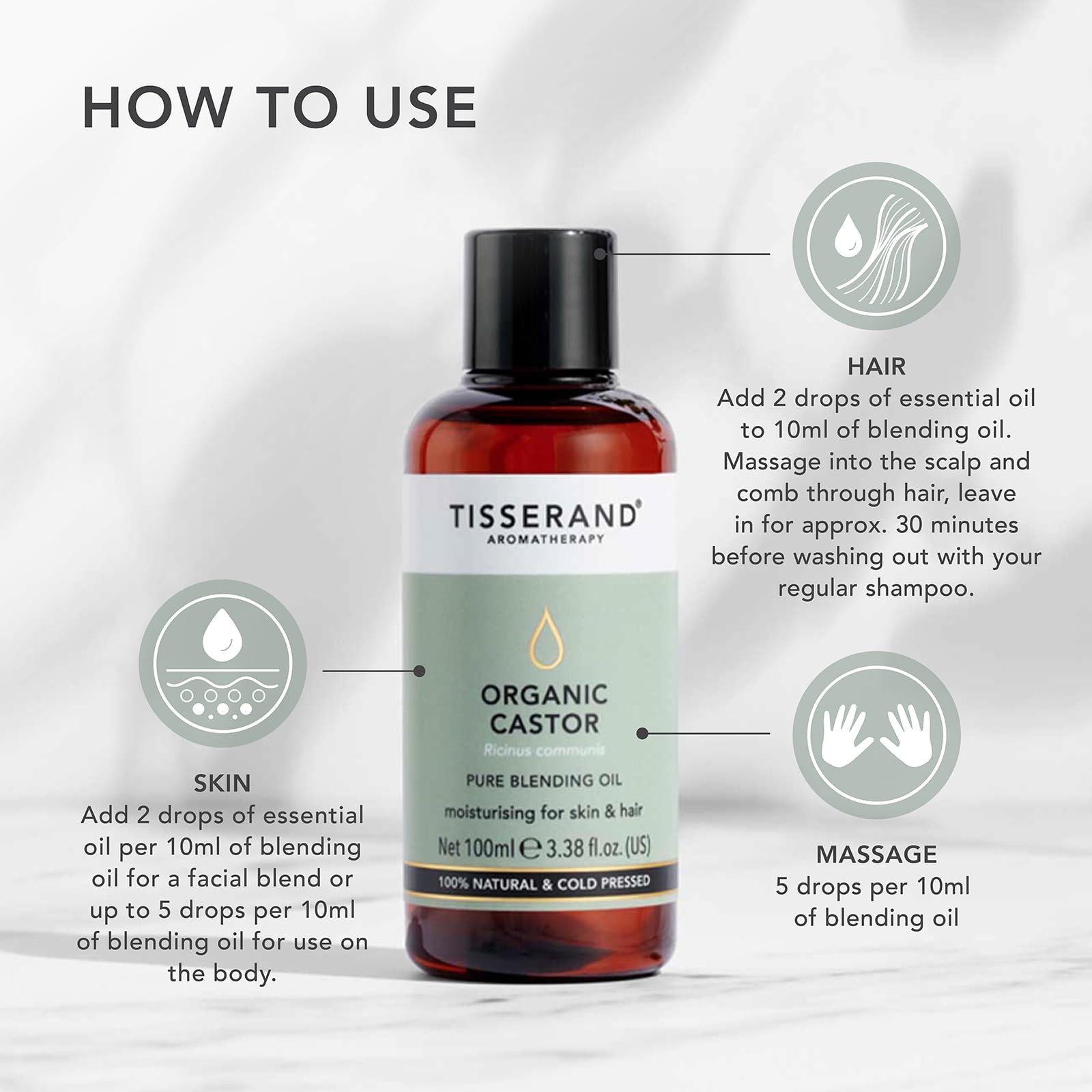Tisserand - Bio-Rizinusöl - 100% natürlich und rein - Feuchtigkeitsspendendes Massageöl 5