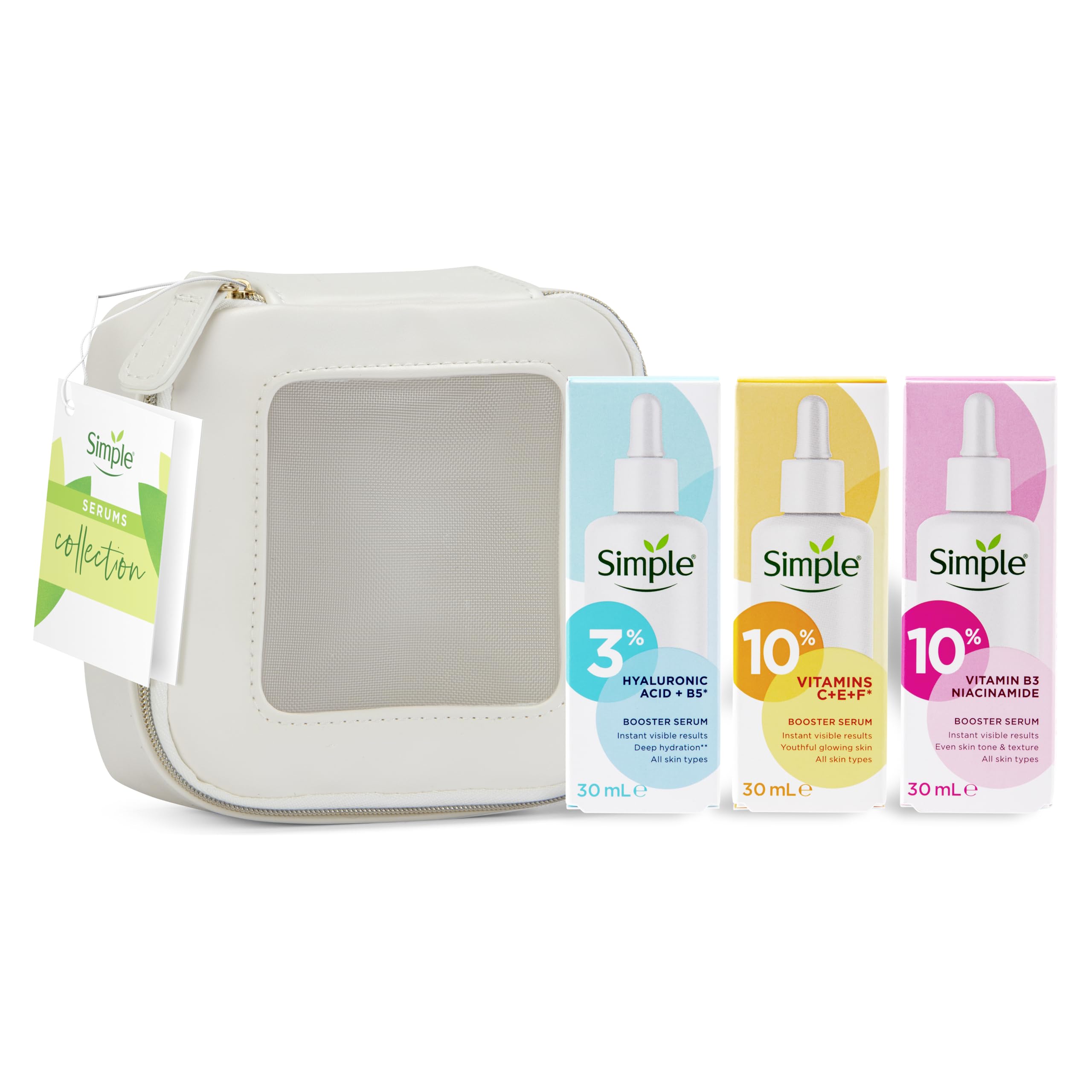Simple Booster Serum Kollektion 3-teiliges Geschenkset mit kleinem Reise-Beauty-Set