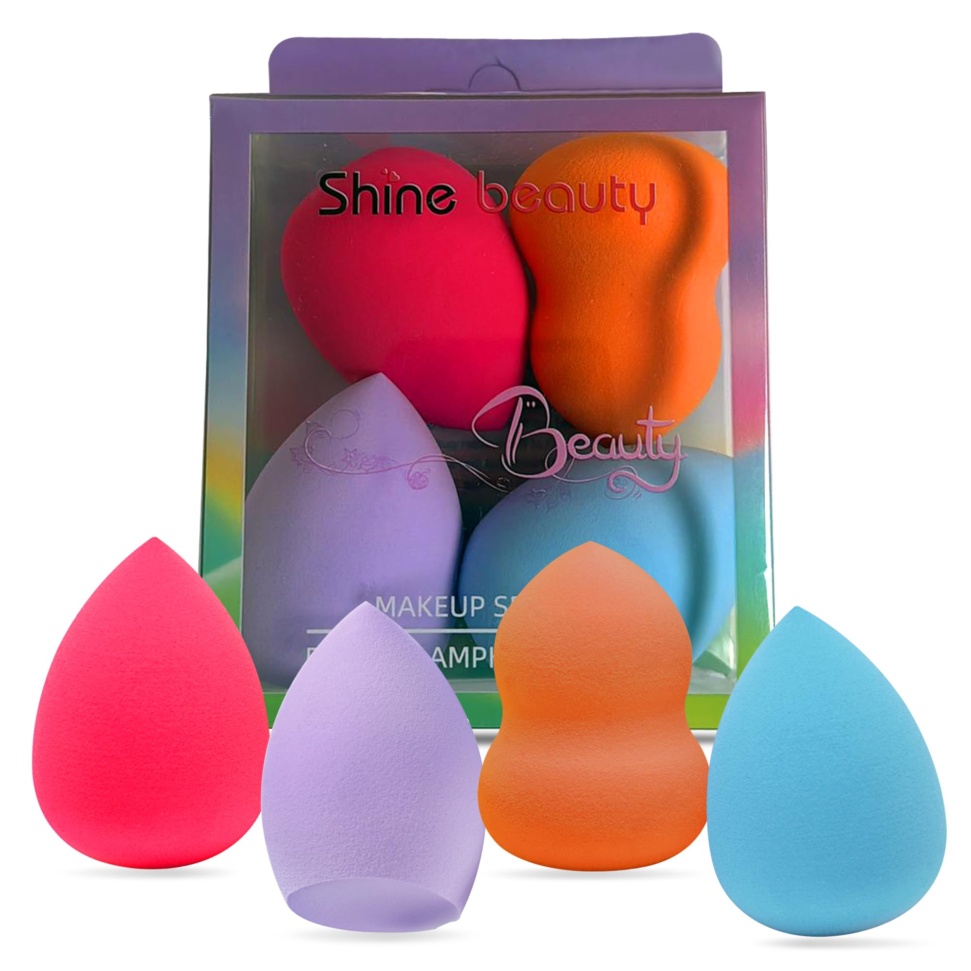 G4GADGET 4 PCS Assorted Non-Latex Makeup Sponges for Cream, Powder, and Liquid Foundation