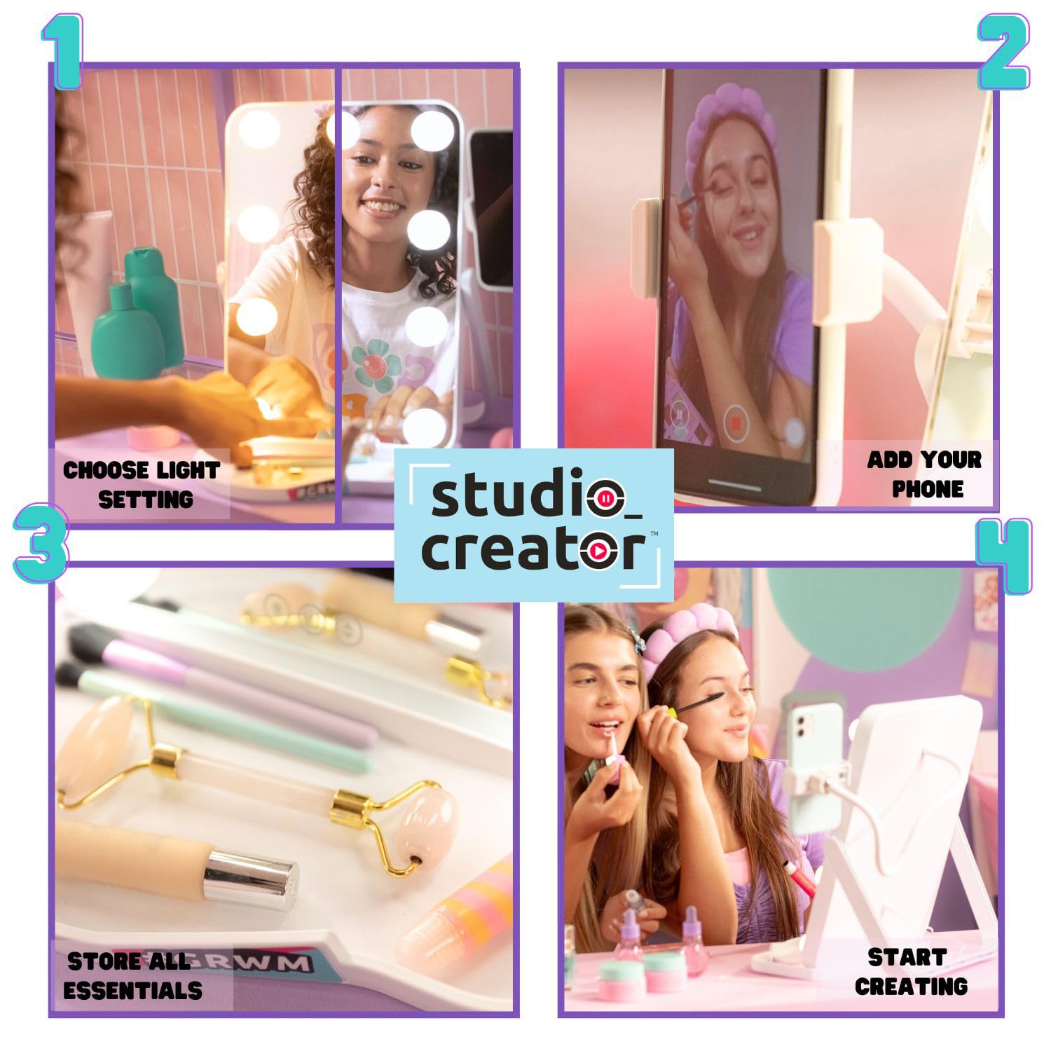 Studio Creator Large Hollywood Vanity Mirror with 3 Light Modes & Phone Holder 4