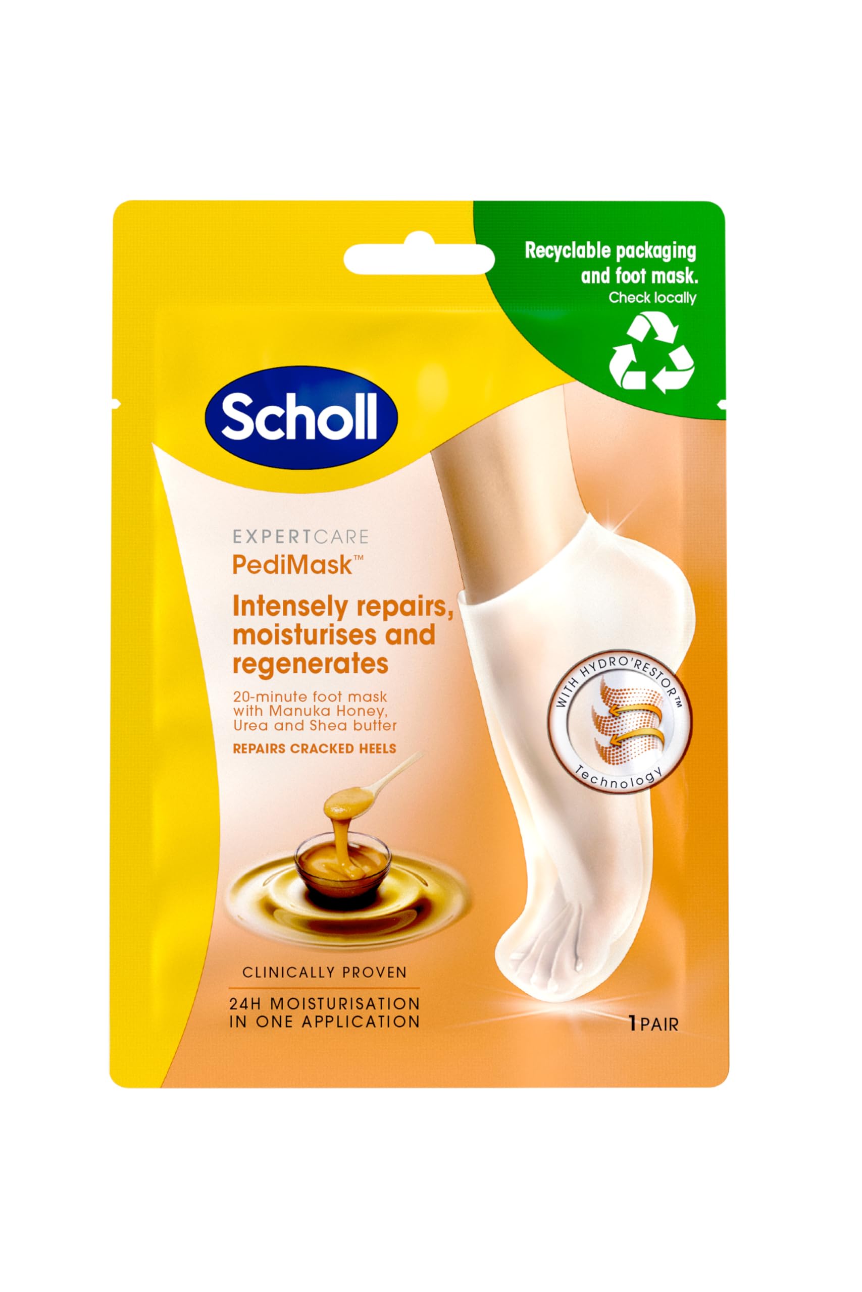 Dr. Scholl's ExpertCare PediMask for Soft Feet - Deep Moisturising Foot Mask with Honey