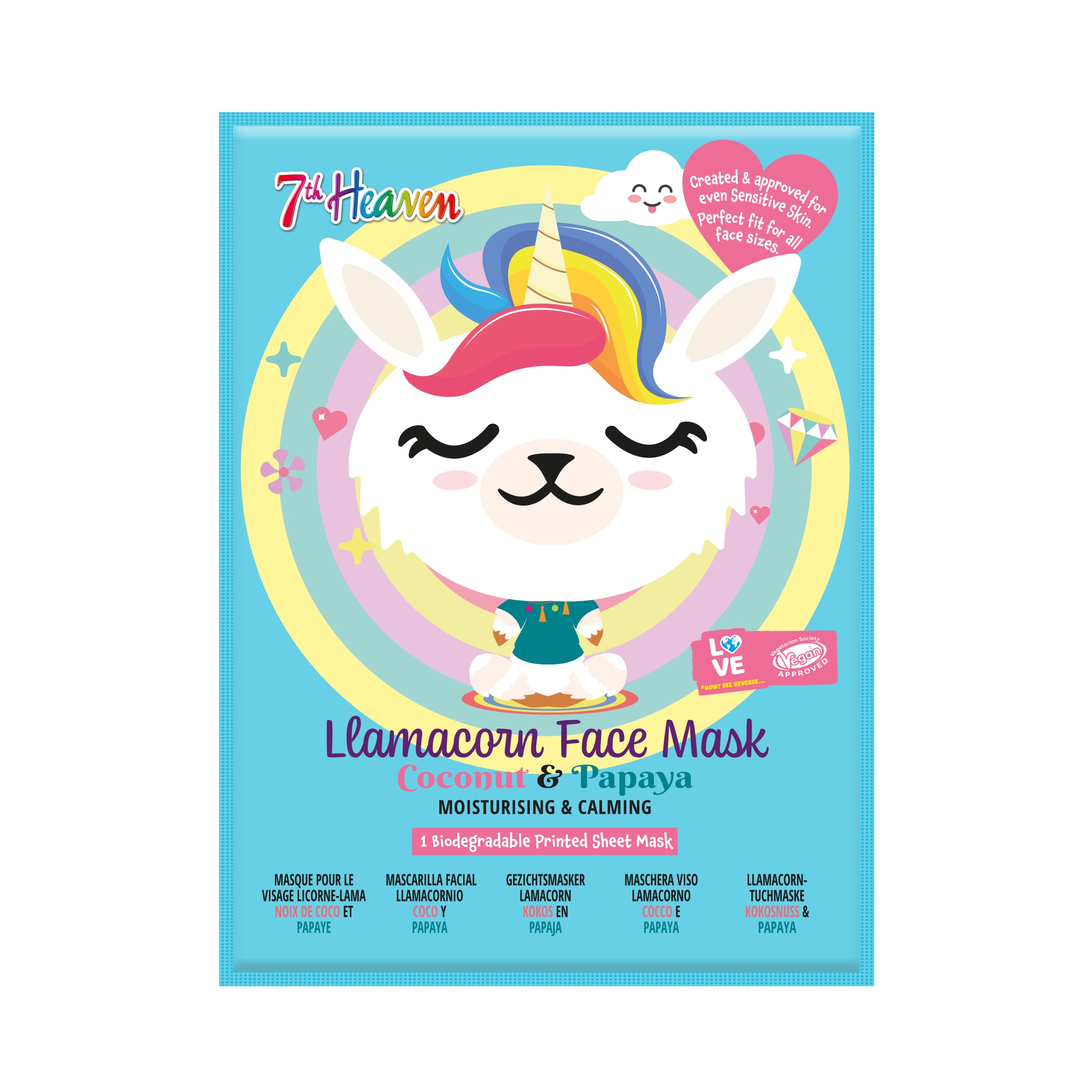 7th Heaven Llamacorn Hydrating Sheet Face Mask with Coconut & Papaya