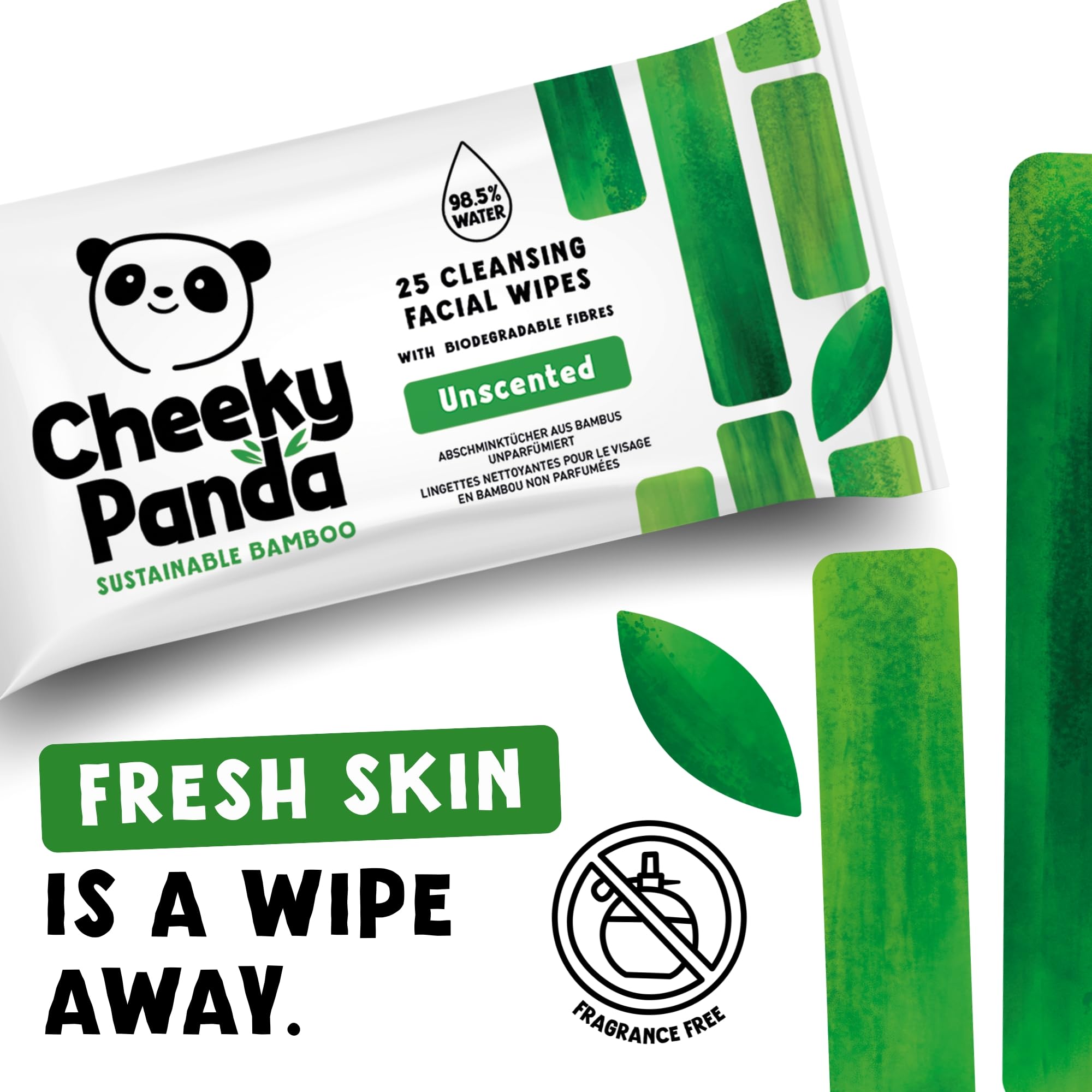 The Cheeky Panda Bamboo Facial Make Up Remover Wipes, Unscented, Pack of 25 5