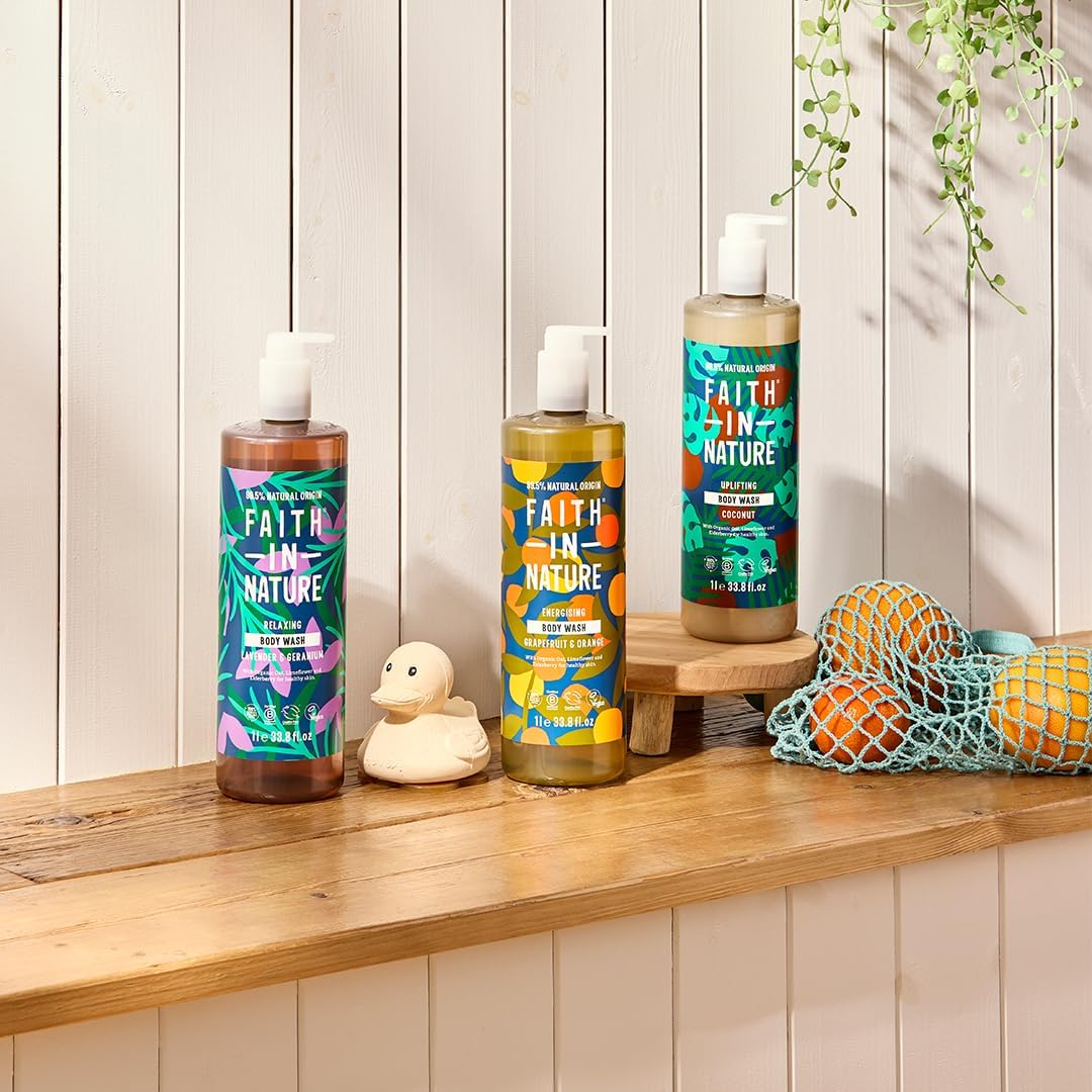 Faith In Nature 1L Natürliches Lavendel- und Geranien-Duschgel, pflegend, vegan und tierversuchsfrei, ohne SLS oder Parabene 5