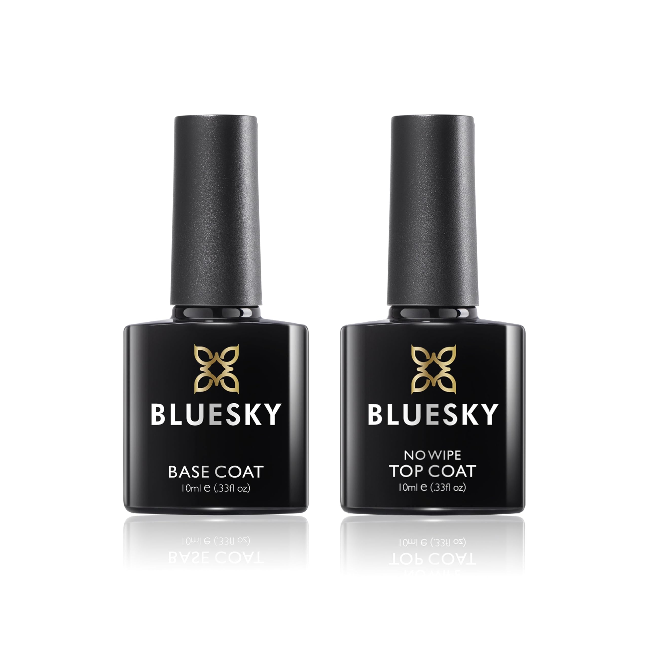 BLUESKY Gel Nail Polish Set: No Wipe Top Coat and Base Coat Duo, Soak Off LED UV, 2 x 10ml