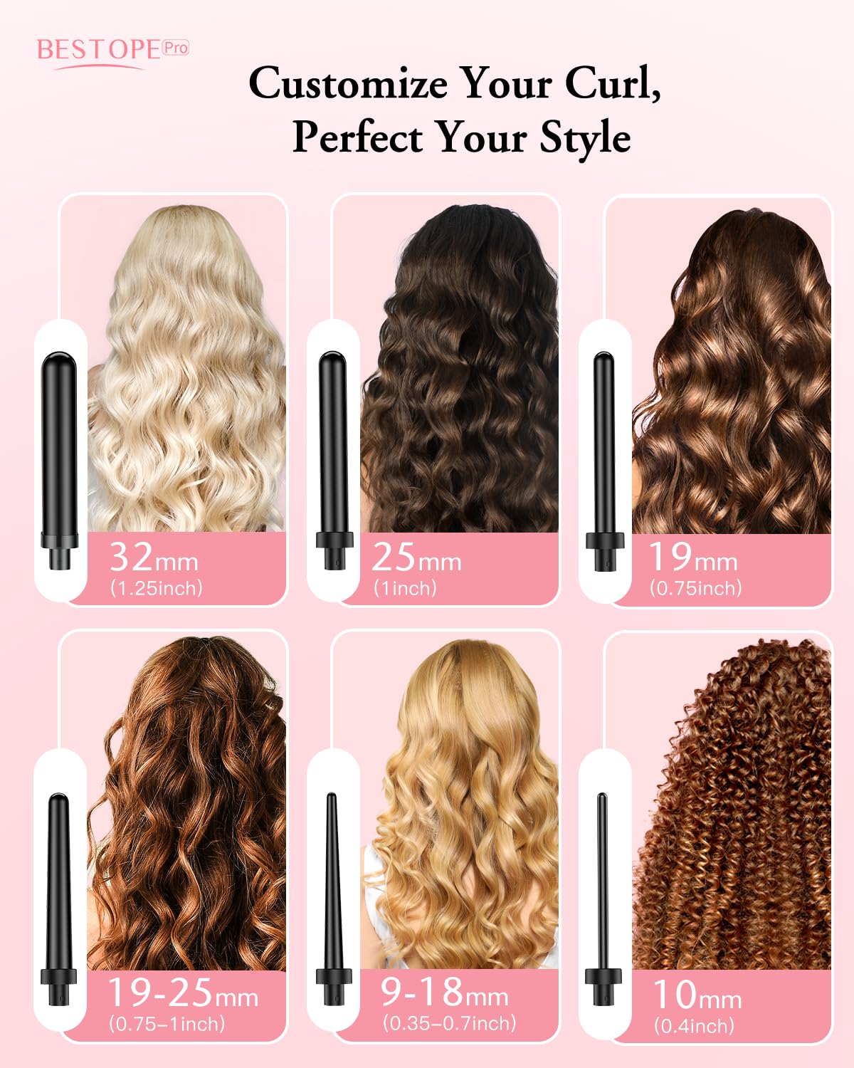 BESTOPE PRO Lockenstab-Set 6-in-1, Lockeneisen mit 2 Temperaturstufen
