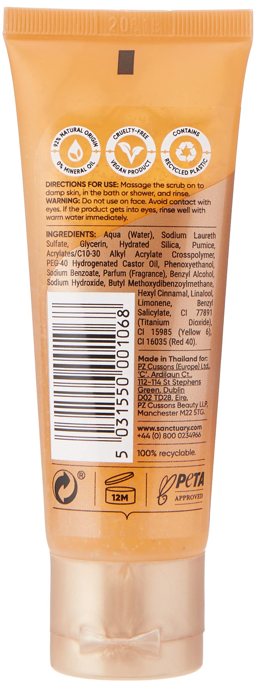 SANCTUARY Spa Natural Pumice & Essential Oils Body Scrub, Travel Size, Orange Scent