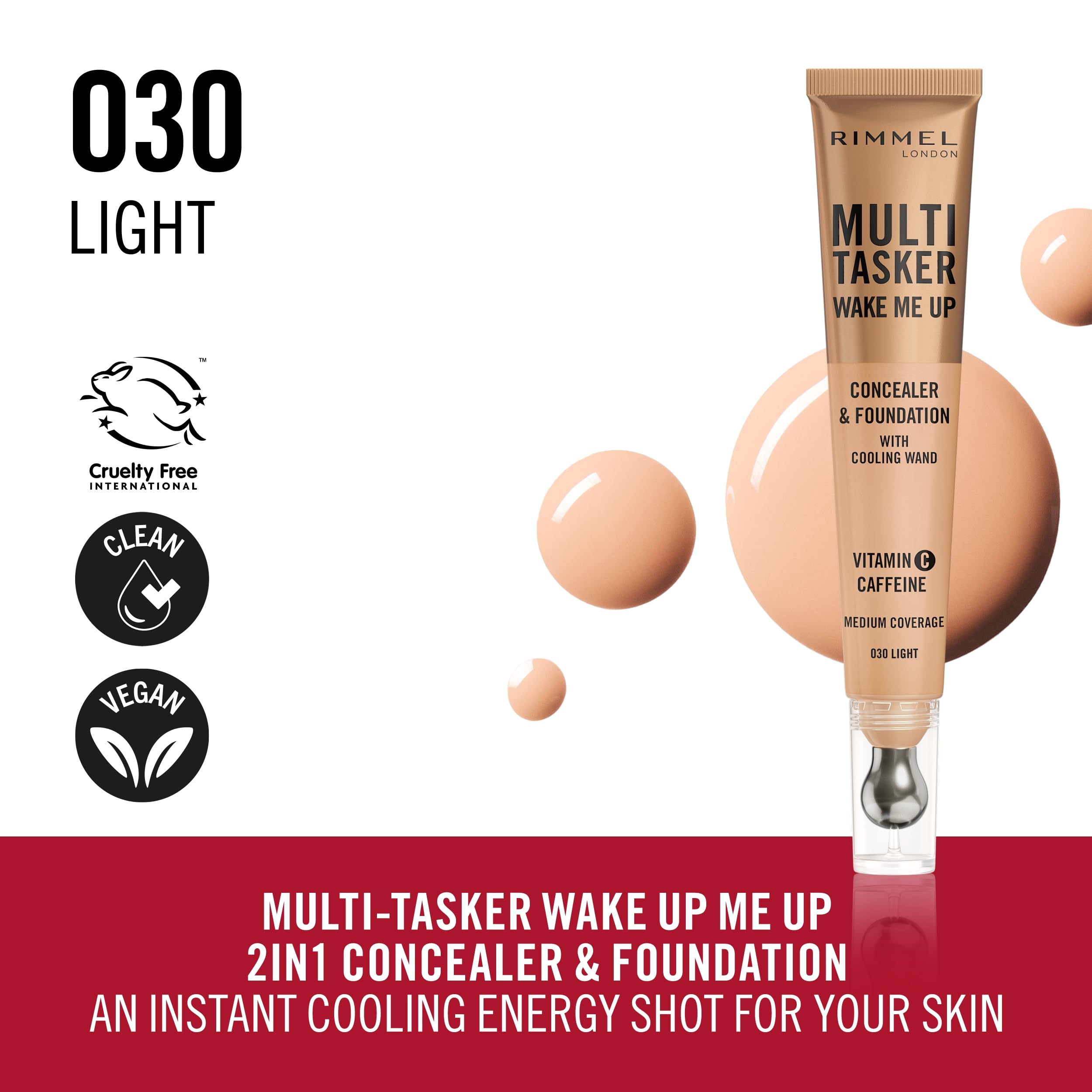 Rimmel Multi-Tasker Wake Me Up Foundation & Concealer 030 Light, Depuffs & Brightens 5