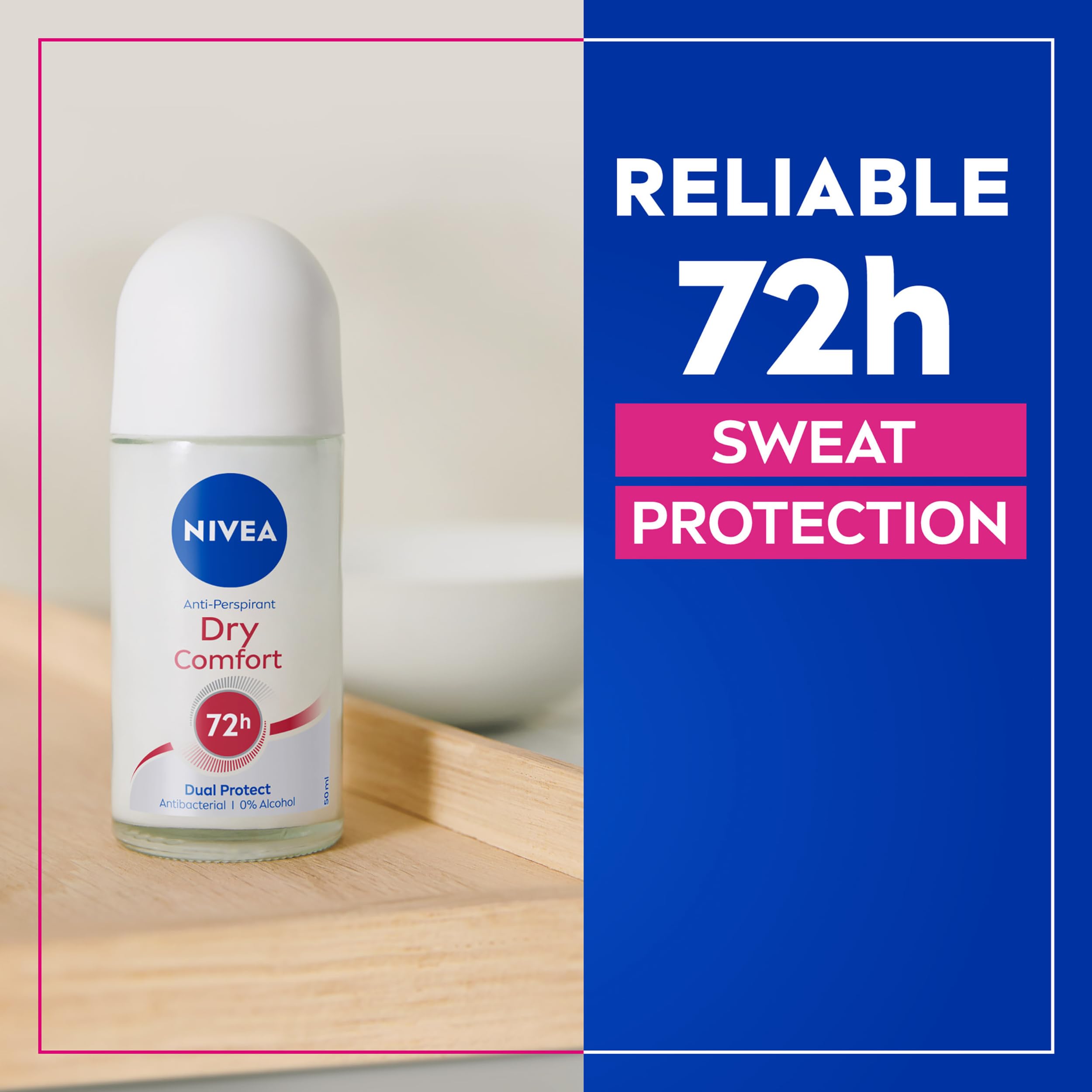 NIVEA Dry Confidence 72H Anti-Perspirant Roll-On Deodorant for Women (6 x 50ml)