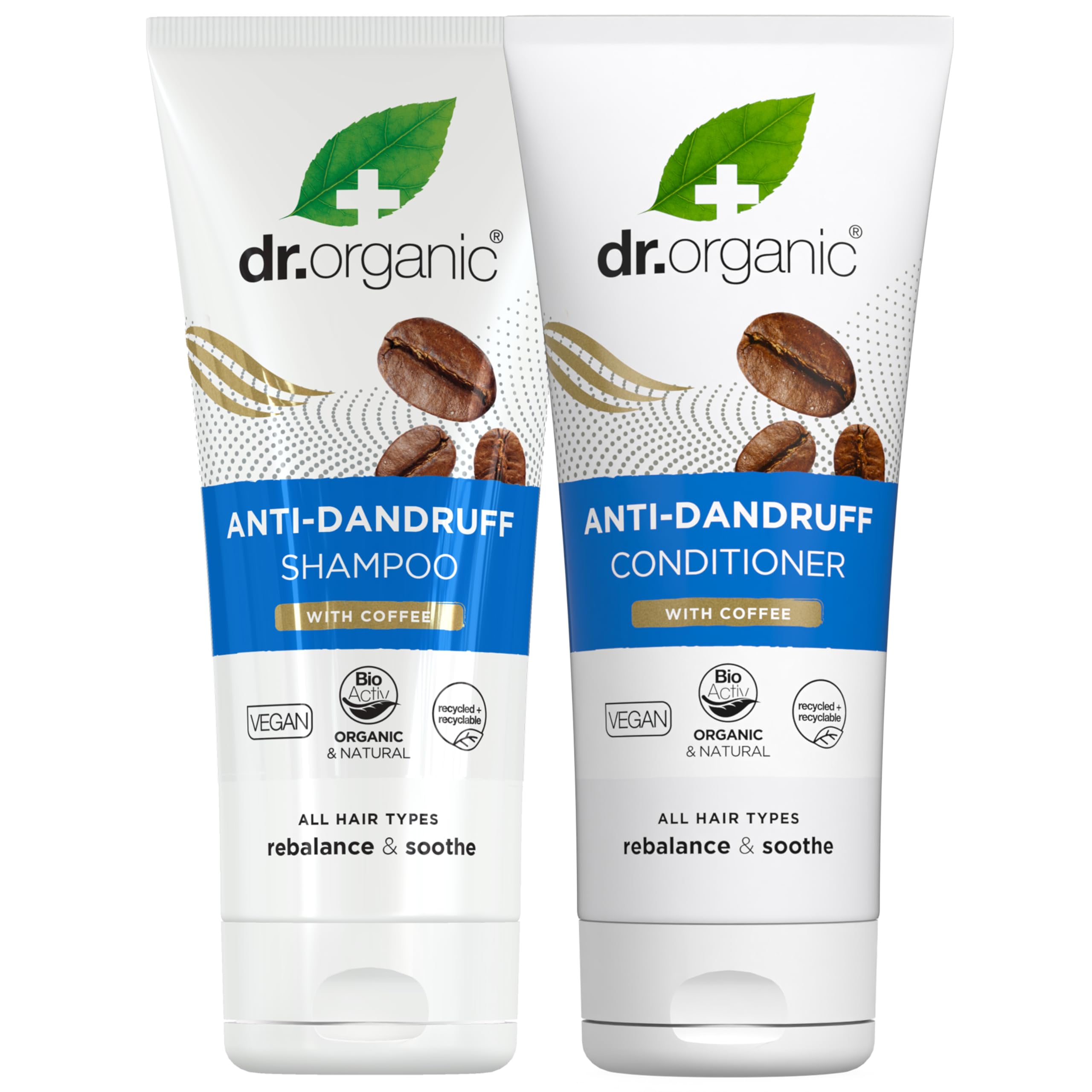 Dr Organic Coffee Anti-Dandruff Shampoo & Conditioner Pack (2x 265ml) - Vegan, Organic, Paraben & Sulphate Free