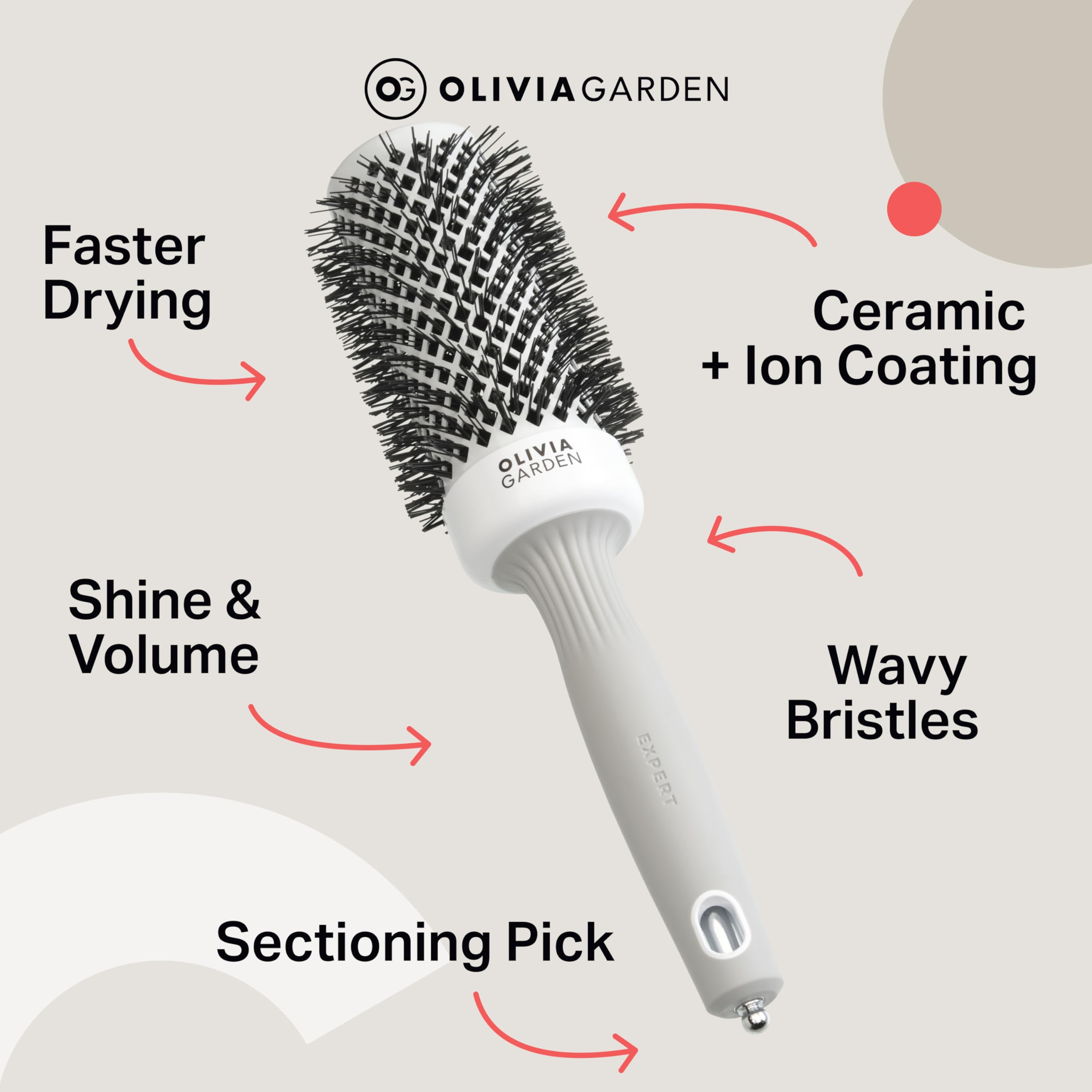 Olivia Garden Expert Blowout Shine Brush - White & Grey - Size 45 - Ceramic Coated 8