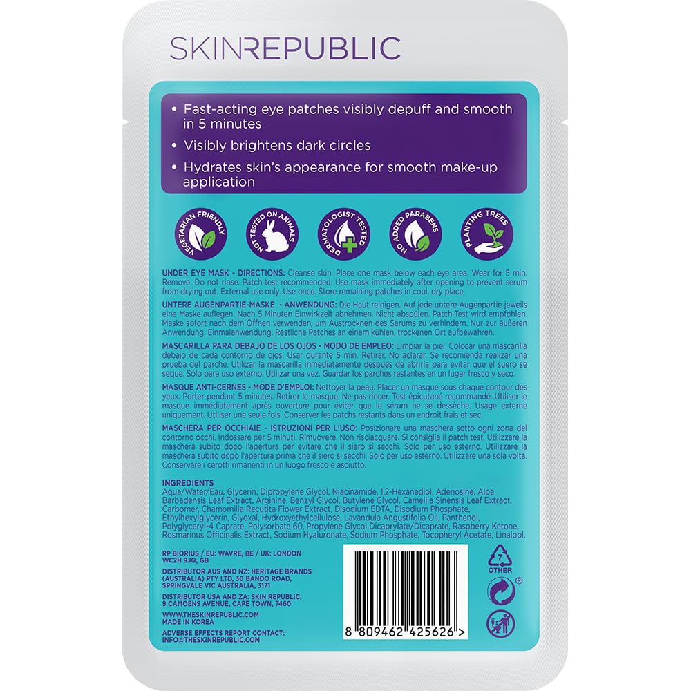 Skin Republic Fast Fix Under Eye Mask | Depuff, Smooth & Brighten in 5 Minutes | 2 Pairs 8