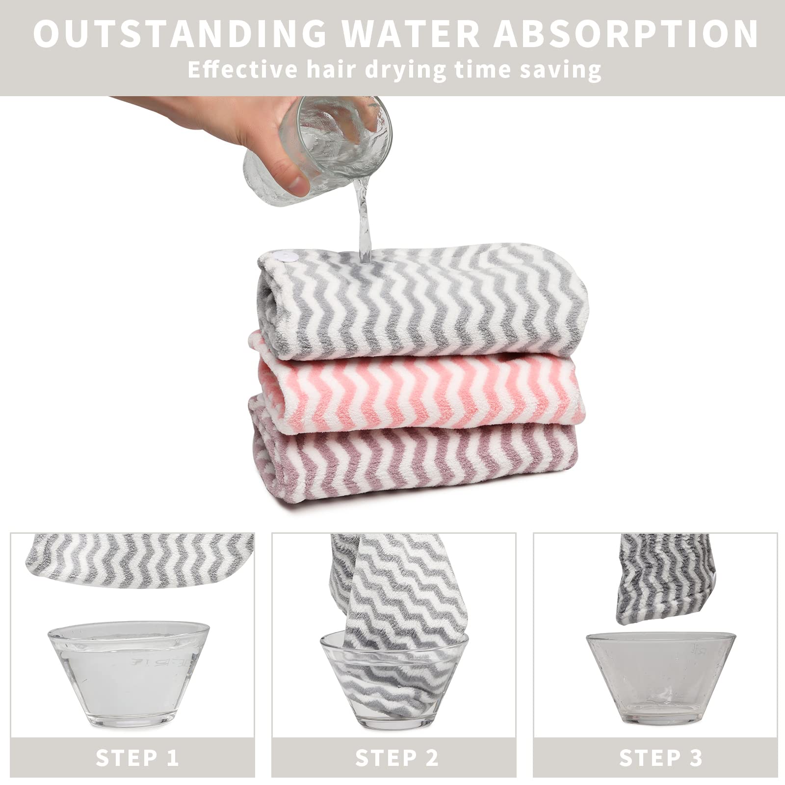 Good Nite 3 Pack Microfibre Hair Towel Wrap - Super Absorbent & Quick Drying 6