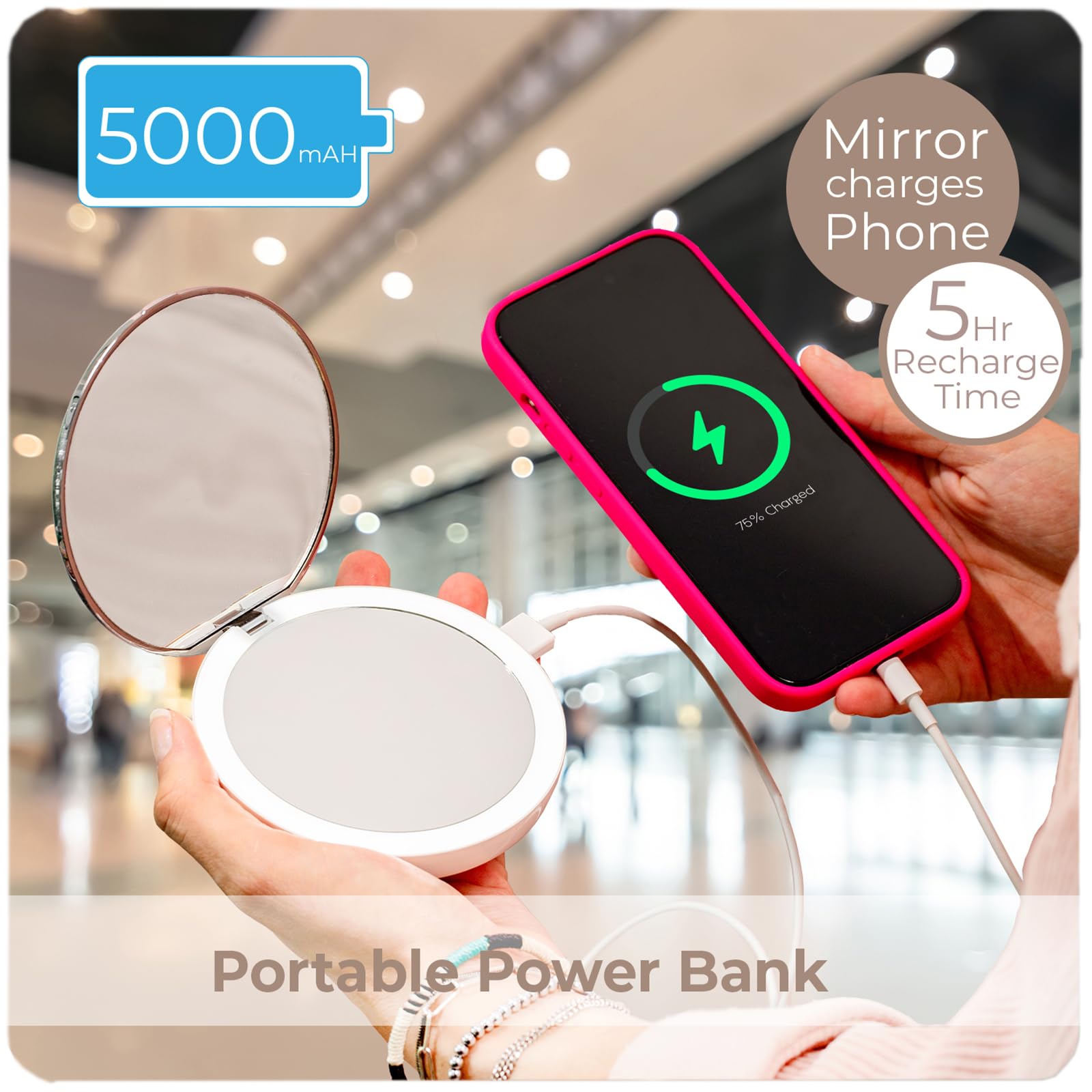 STYLPRO Flip 'n' Charge LED Mirror with Power Bank and 3x Magnification