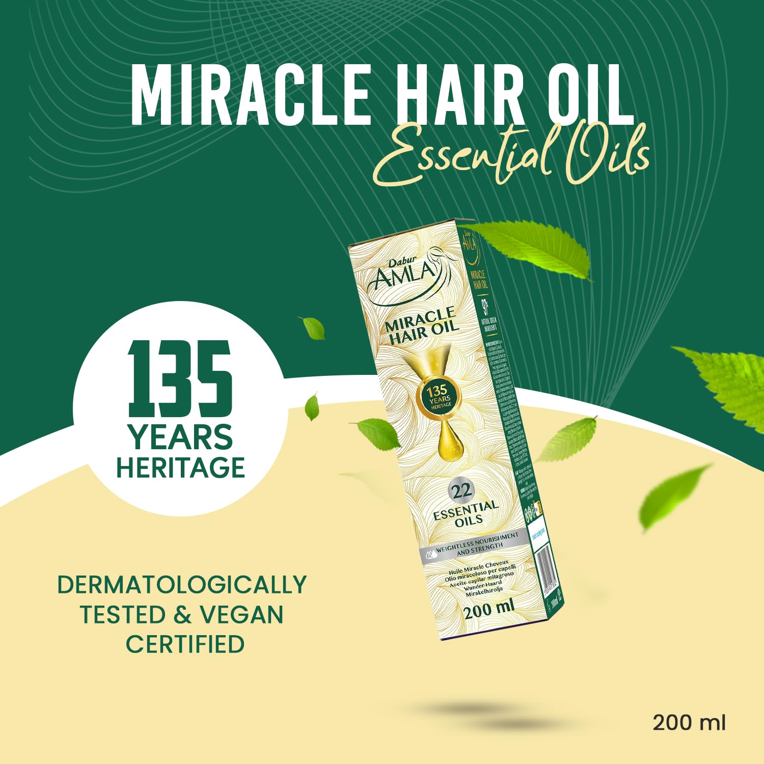 Dabur Amla Wunderöl – 200 ml | Angereichert mit 22 ayurvedischen ätherischen Ölen | Geeignet