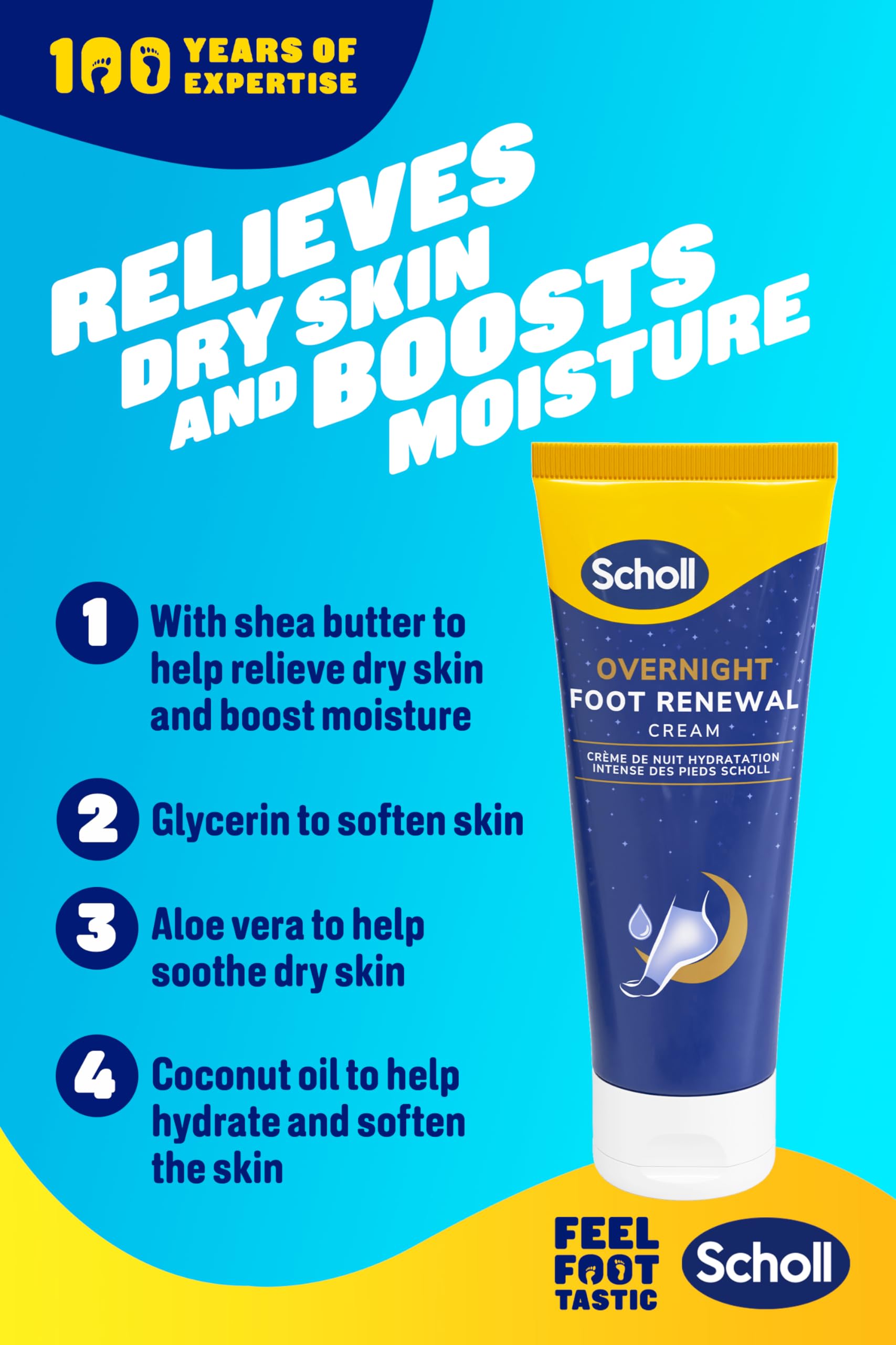 Dr. Scholl's Overnight Renewal Kit: Footcare Cream 60ml & Reusable Gel Heel Sleeves 5