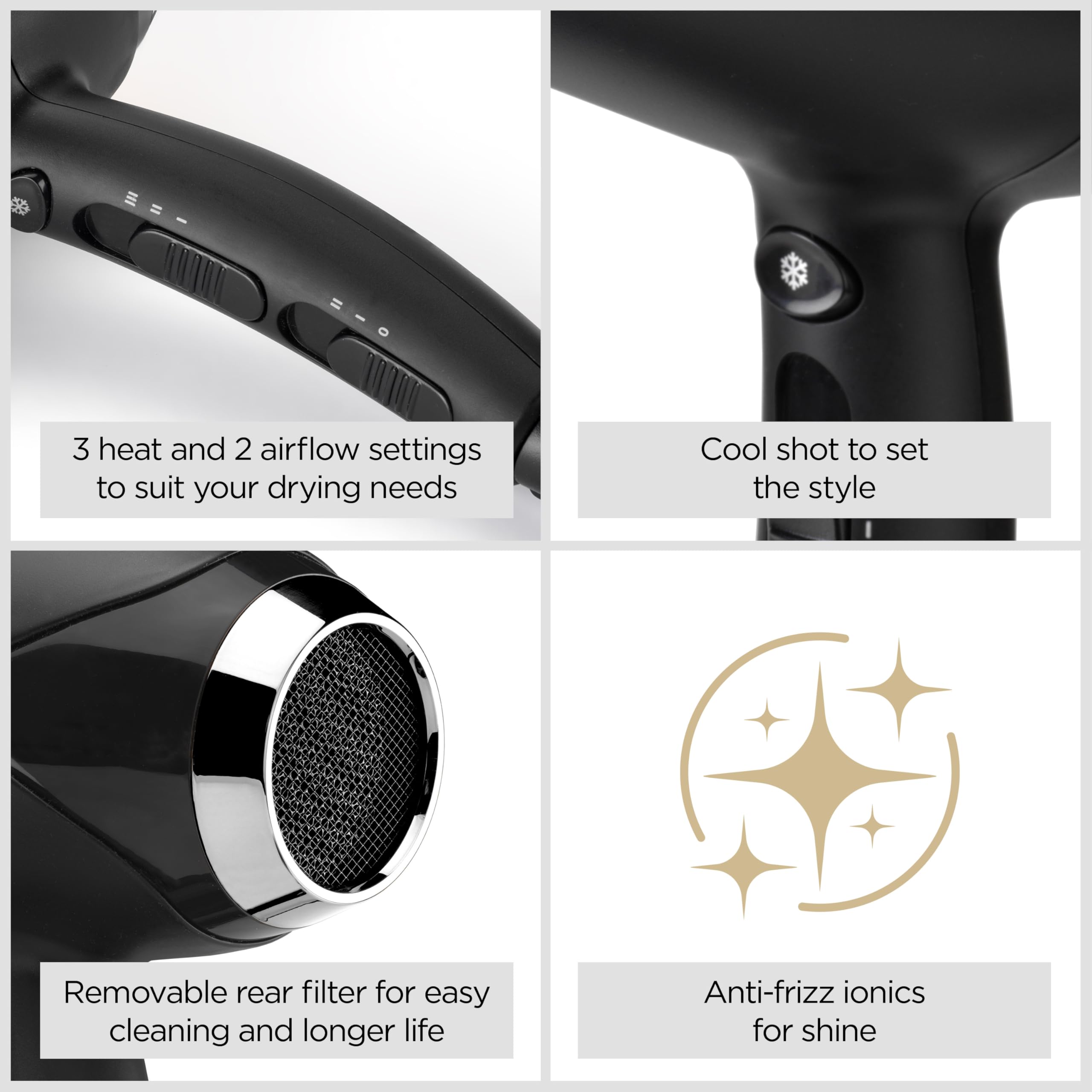 BaByliss Turbo Smooth Haartrockner – 2200 W Leistungsstarker Haartrockner, großer Diffusor, Ionen-Technologie gegen Frizz, 3 Heiz- und 2 Gebläsestufen, Schwarz, 5572U