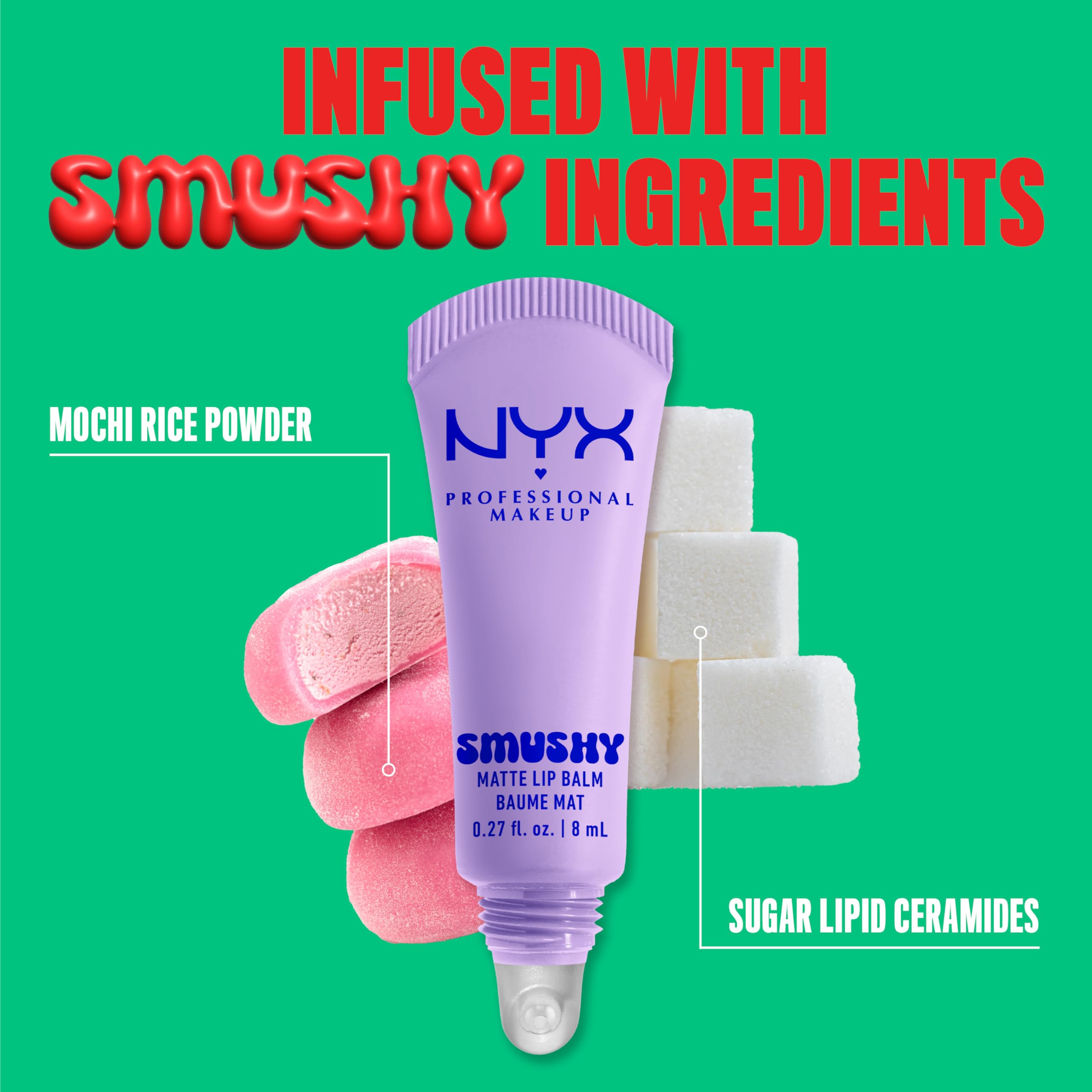 NYX Professional Makeup Smushy Matte Lip Balm, Sugar Smush, Hydrating Buildable Colour, 8ml 6
