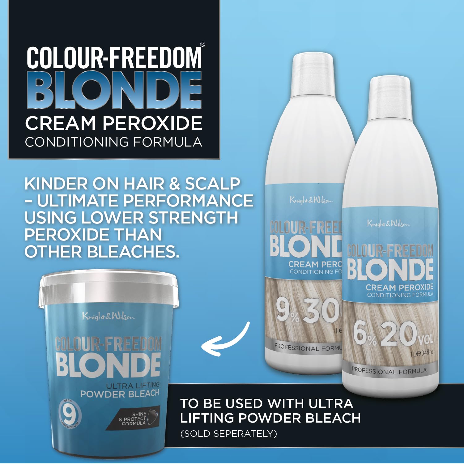Knight &amp; Wilson Colour Freedom Professional Blonde Haarentwickler, 9 % 30 Vol. Creme-Peroxid, Pflegeformel, 1000 ml 8