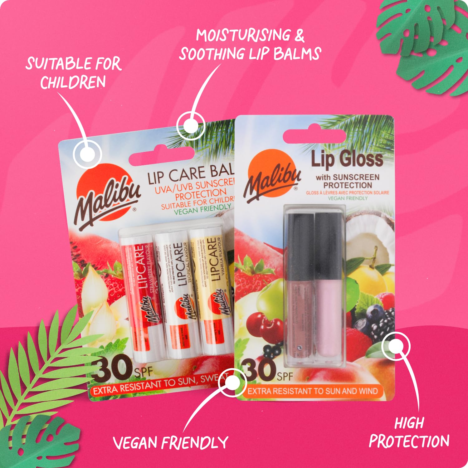Malibu Sun SPF 30 Lip Care Balm Multipack - Watermelon, Mint & Vanilla Flavors (3 x 4g) 2