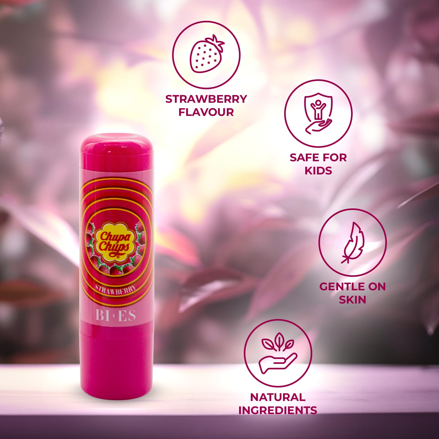 Uroda Chupa Chups Lippenbalsam mit Erdbeergeschmack, natürlich und vegan, feuchtigkeitsspendend (4 g) 3