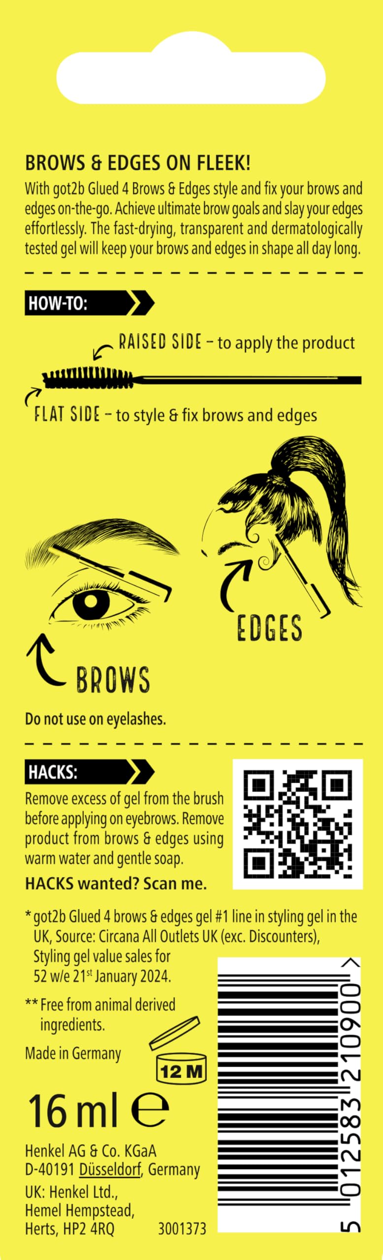 got2b Glued 4 brows & Edges Clear Gel 2 in 1 Screaming Hold Brow Gel 16 ml