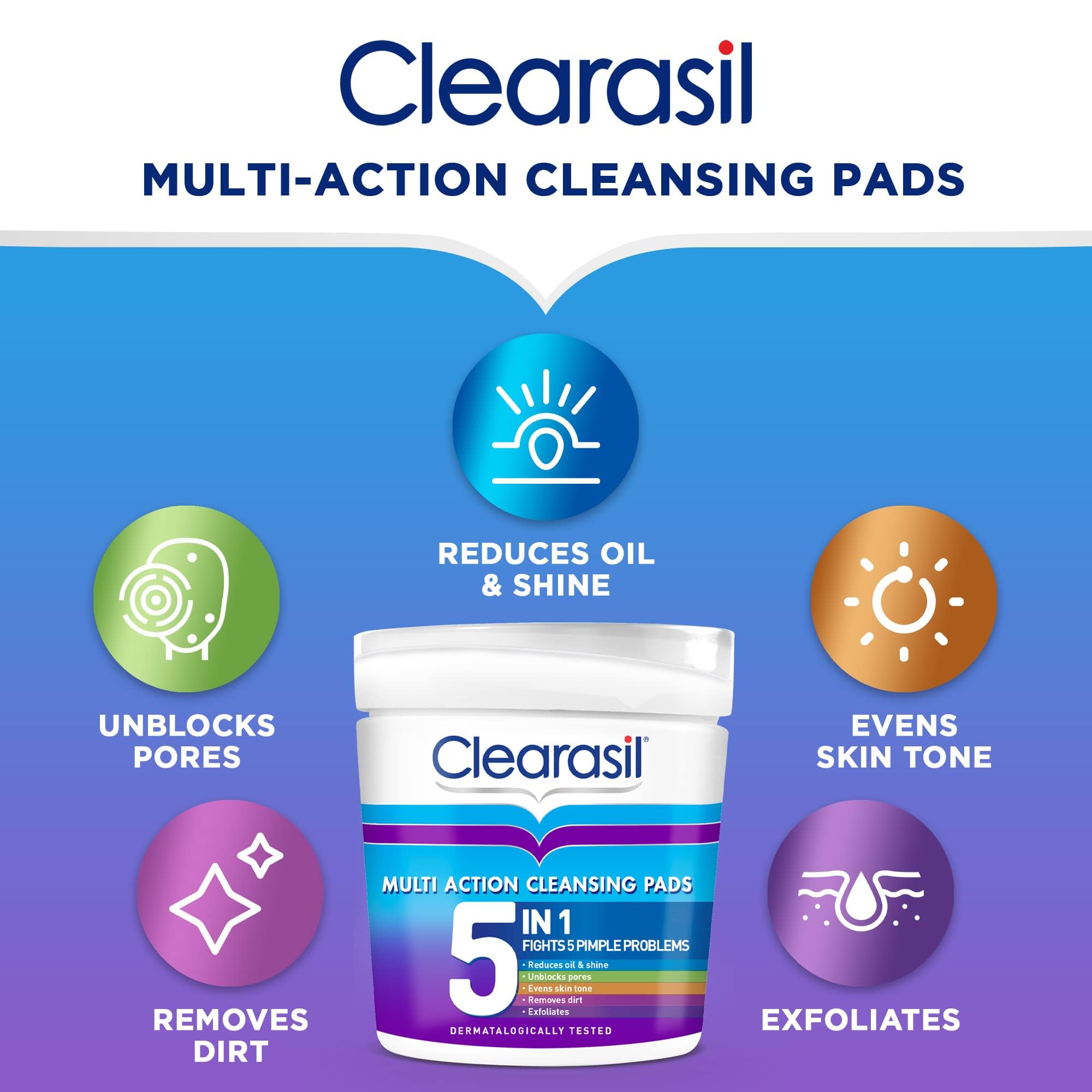Clearasil 5-in-1 Ultra Cleansing Salicylsäure-Pads, Gesichtspeeling für 4