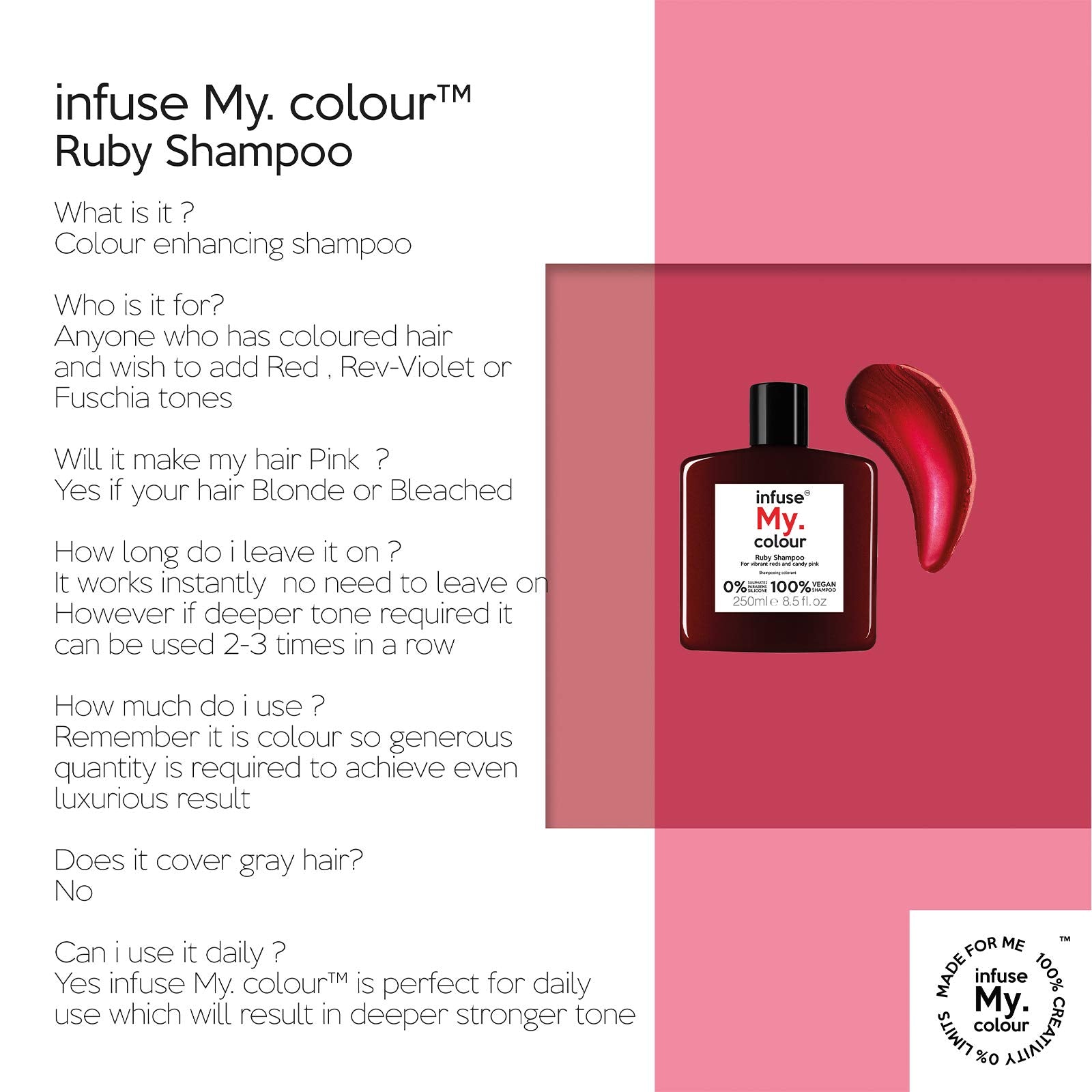 infuse My. colour Ruby Shampoo 250ml for Red, Pink & Brown Toned Hair 4