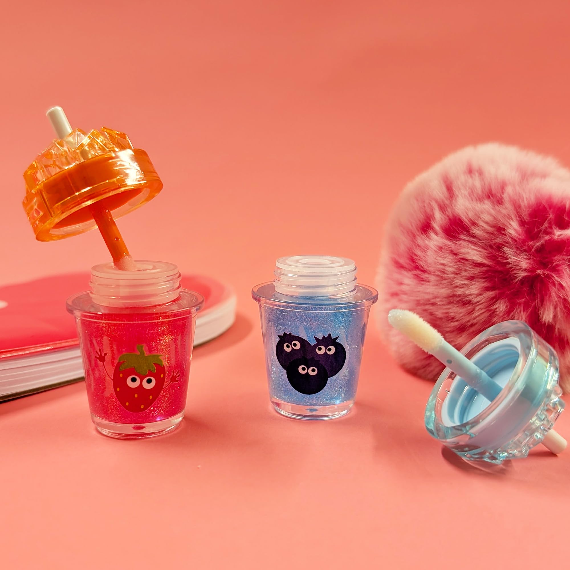 Tinc Scented Sparkly Lip Gloss Duo - Strawberry & Blueberry Ice Design - Moisturizing 5